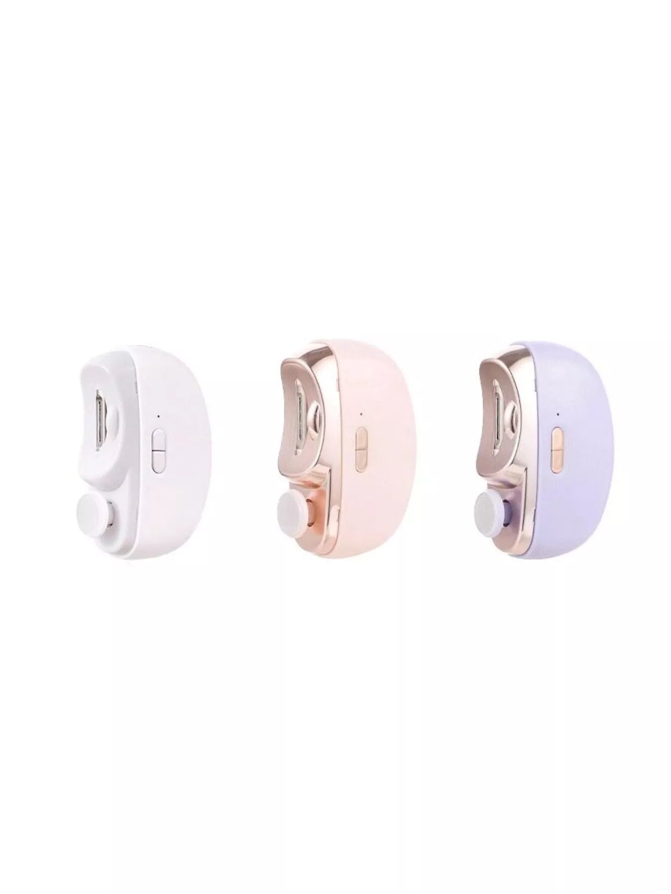 Electric nail buffer in white, blush pink, and lilac color options