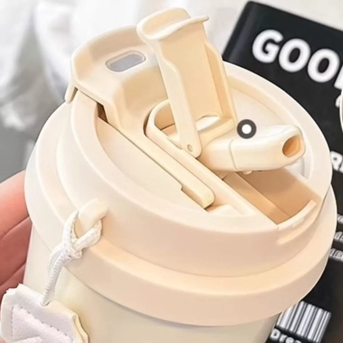 Lovely and Flower tumbler lid and straw assembly, cream color