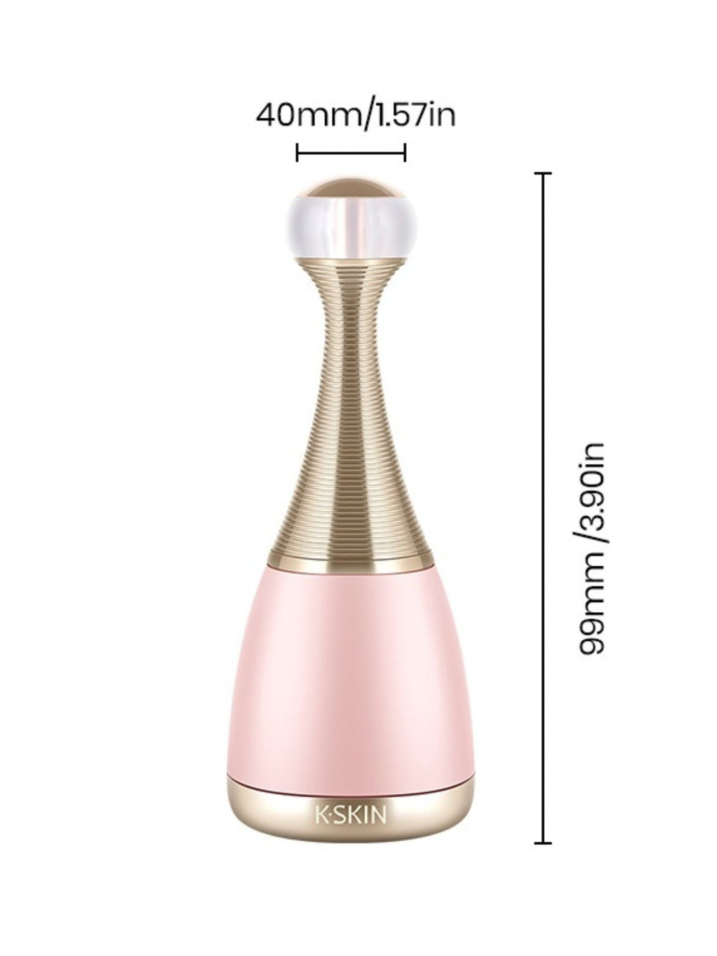 Facial steamer size shown: 40mm wide and 9.9cm tall, blush pink