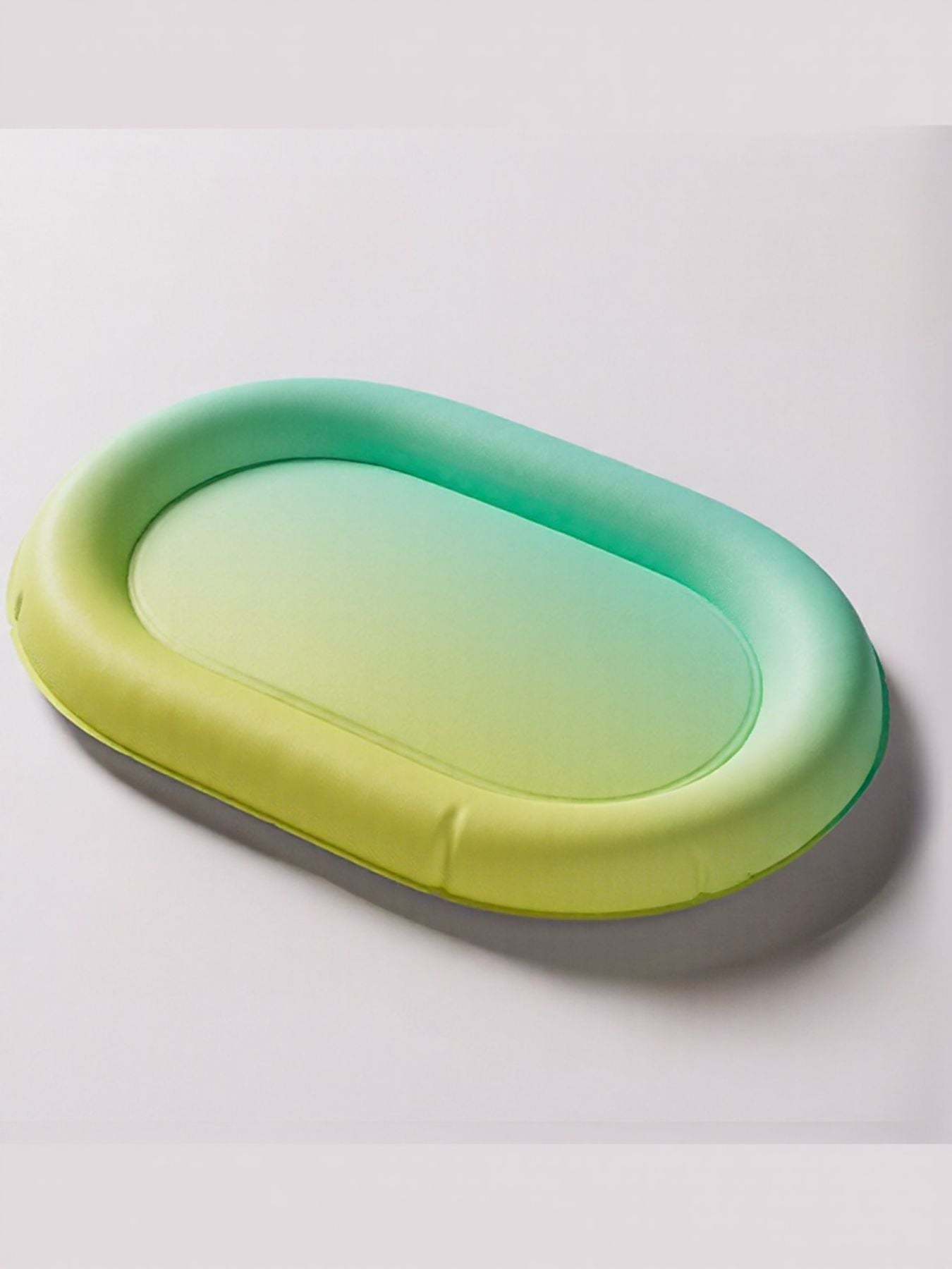 Pet Ice Nest oval lounging bed with green-to-blue gradient rim and inner cushion