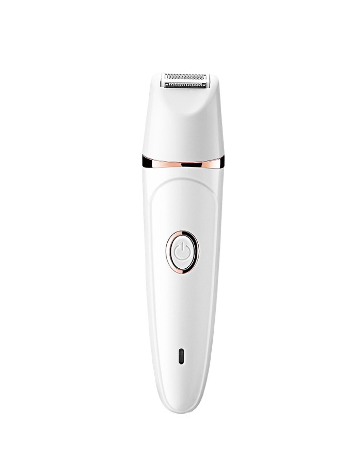 White epilator with rectangular foil shaving head and power button
