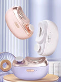 Blush pink electric nail buffer with rotating sanding head and side switch