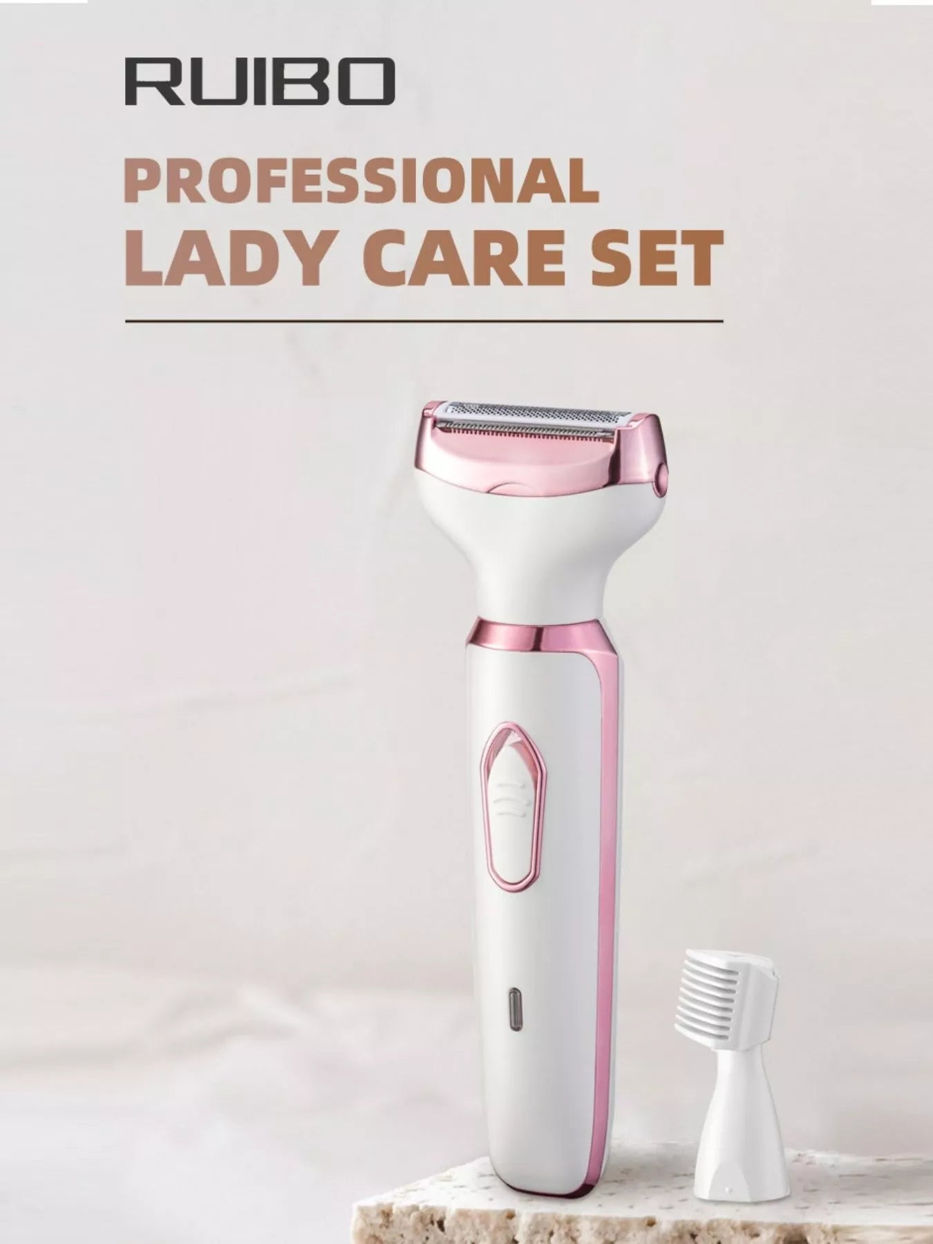4-in-1 painless hair remover, white and pink foil shaving head