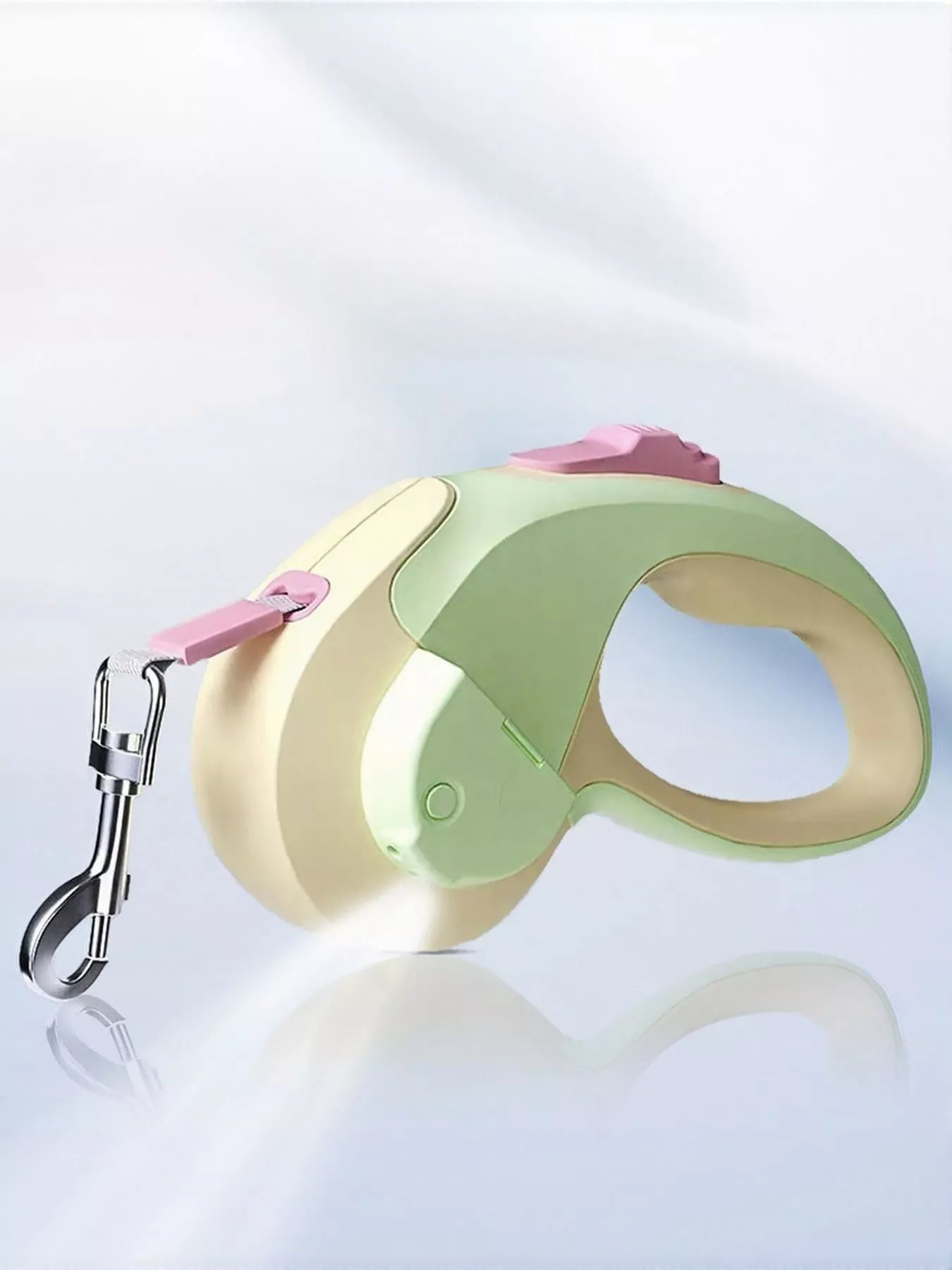 Dog leash with ergonomic handle, purple top and green loop handle