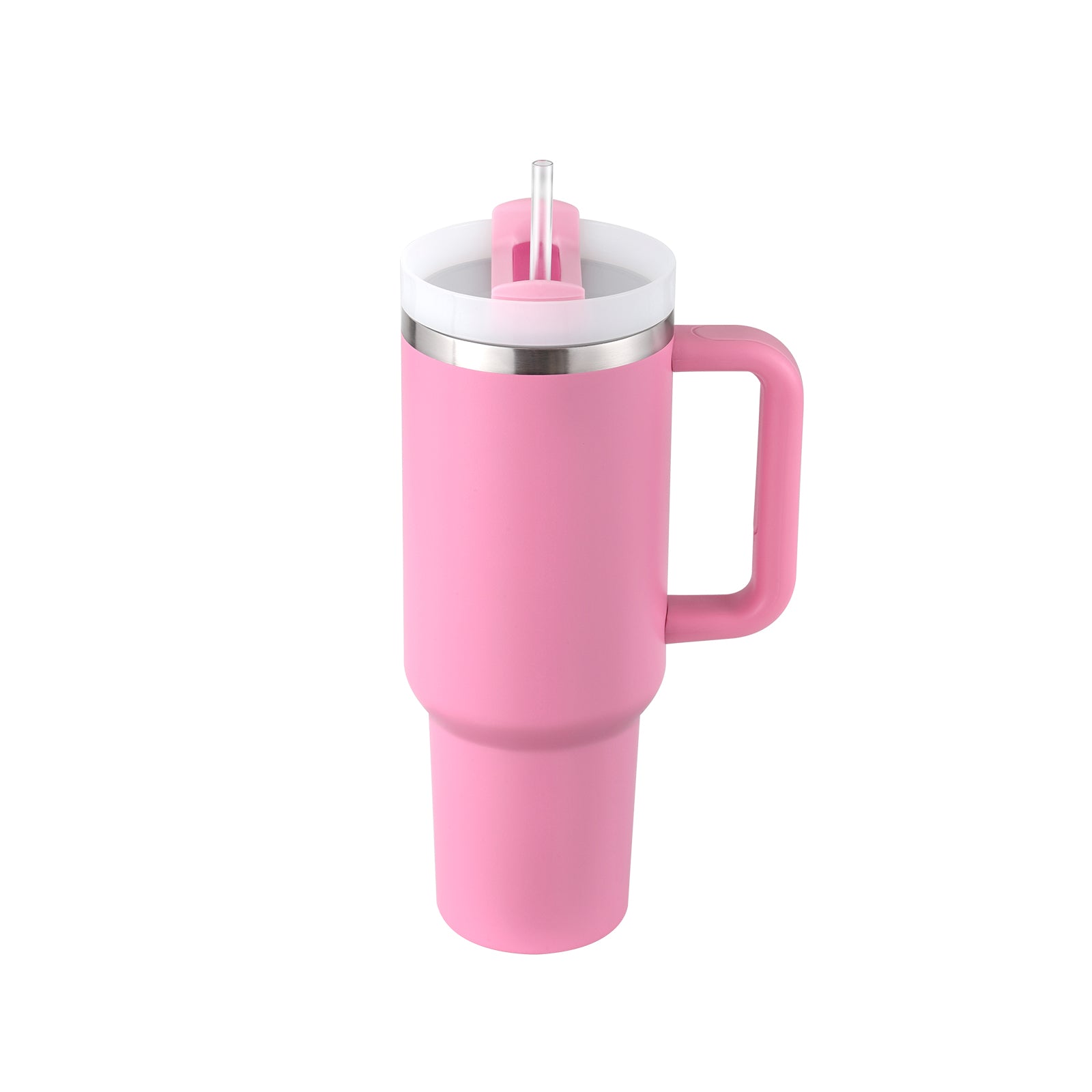 40 oz Tumbler mit Griff, pink, Deckel mit Strohhalm, vakuumisoliert, Edelstahl