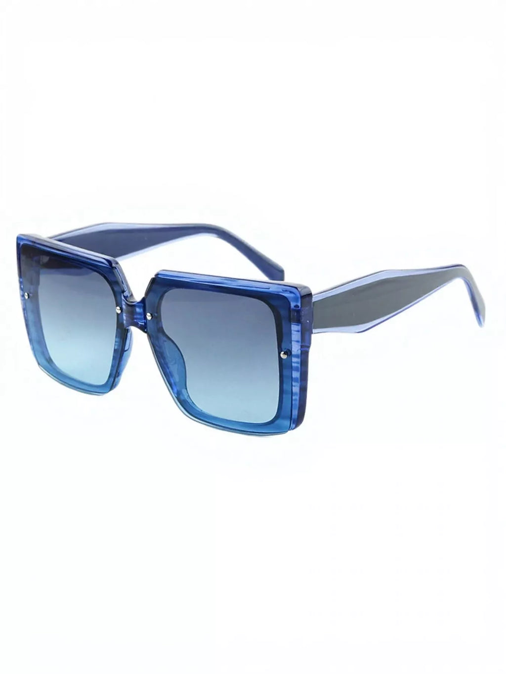 Blue gradient square sunglasses, oversized shape, lens-forward view