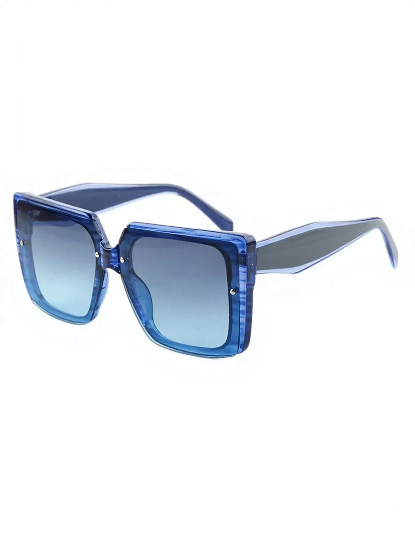 Blue gradient square sunglasses, oversized shape, lens-forward view
