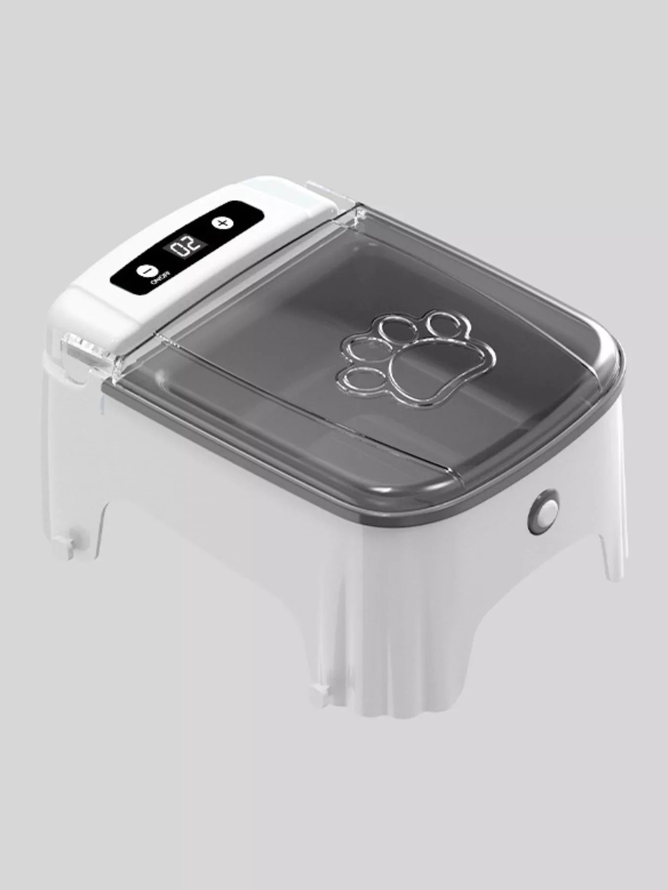 Automatic Pet Feeder mit transparenter Deckelabdeckung und Bedienfeld auf der Oberseite