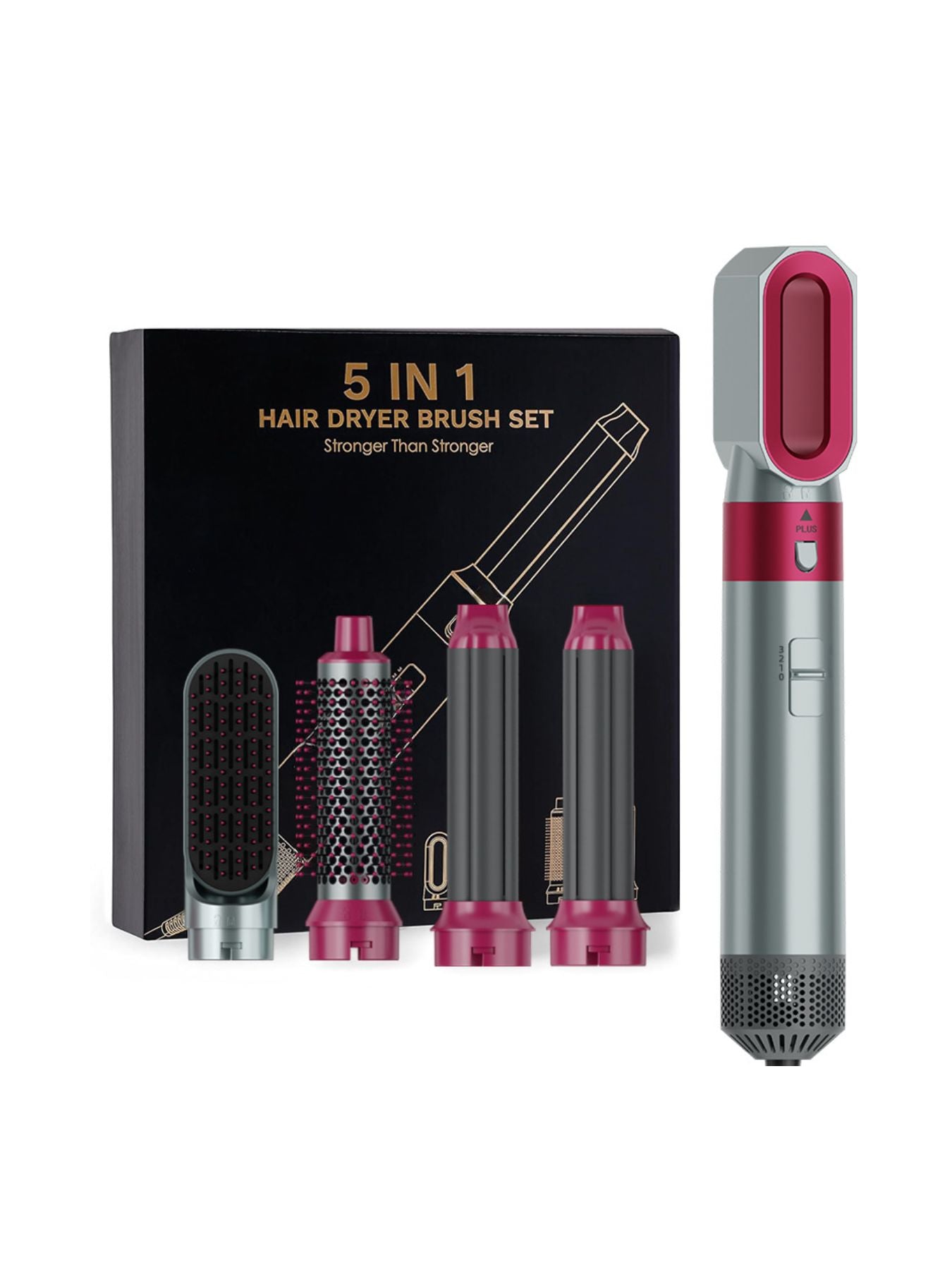 5‑in‑1 Hot Air Brush set in Gray Rose Gray with 5 styling attachments