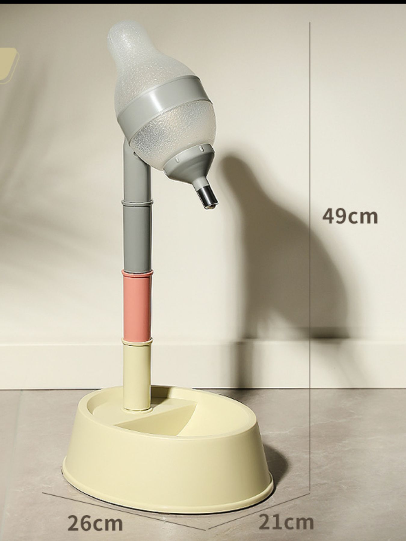 Beige automatic pet water dispenser bowl with height-adjustable stand