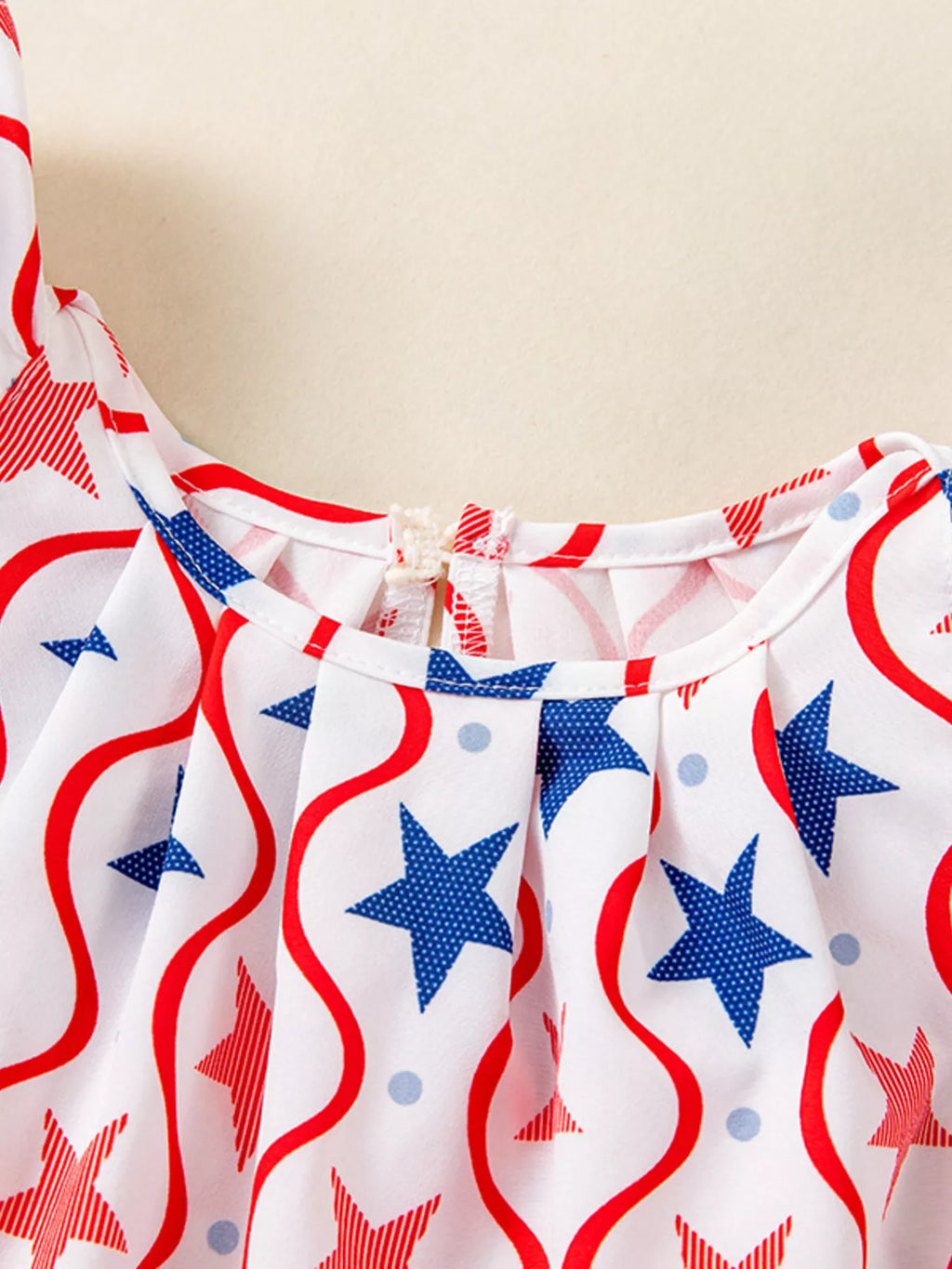 Patriotic star-print ruffle dress neckline with gathered elastic at the collar