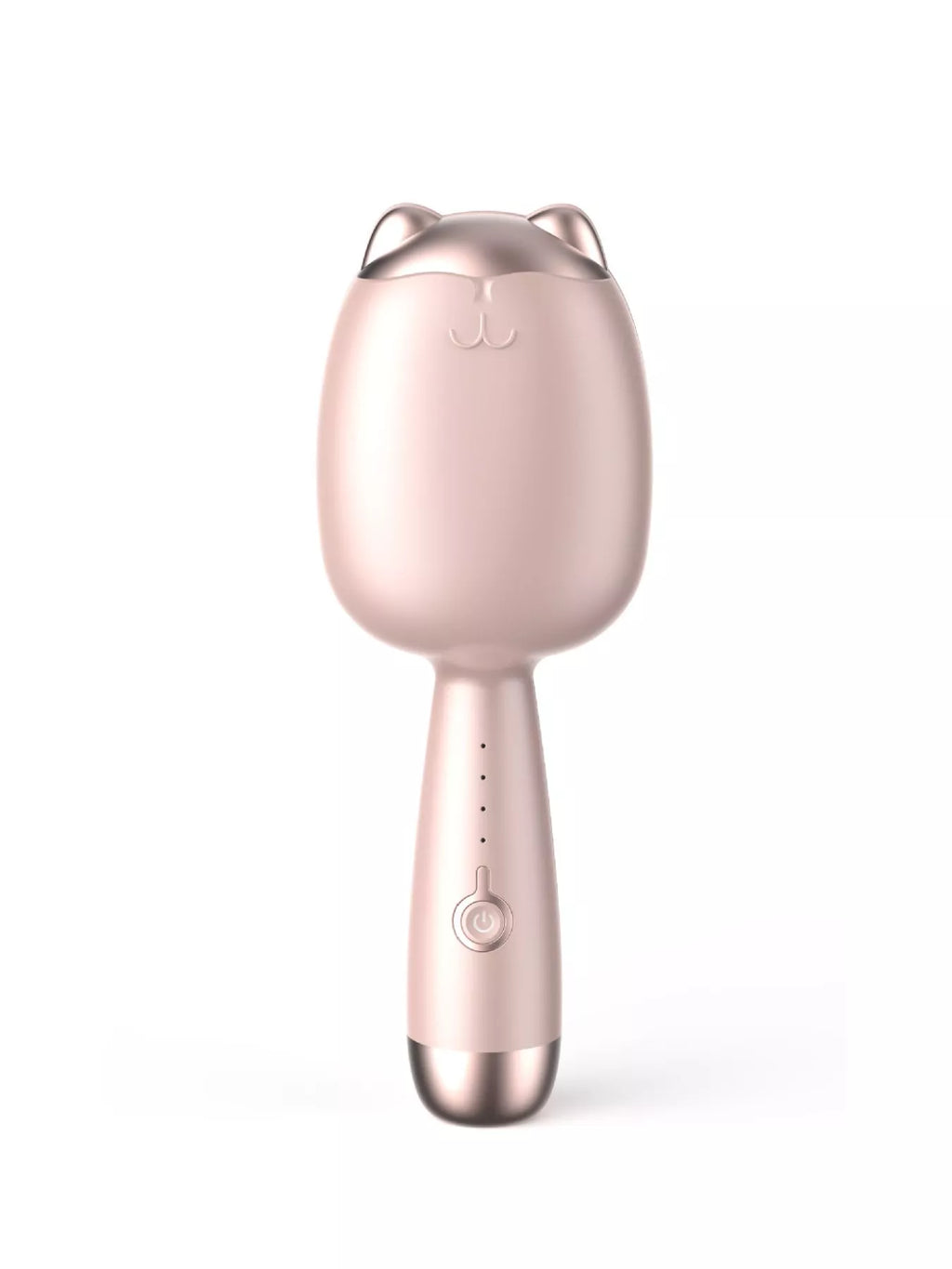 Pale Blush cat-shaped heated curling iron, front view with cat-ear design.