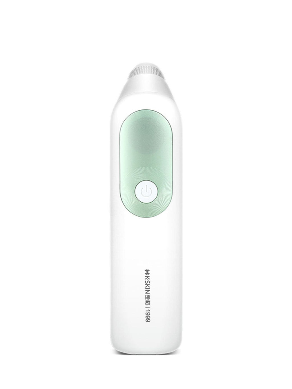 White handheld pore vacuum blackhead extractor, front view with power button