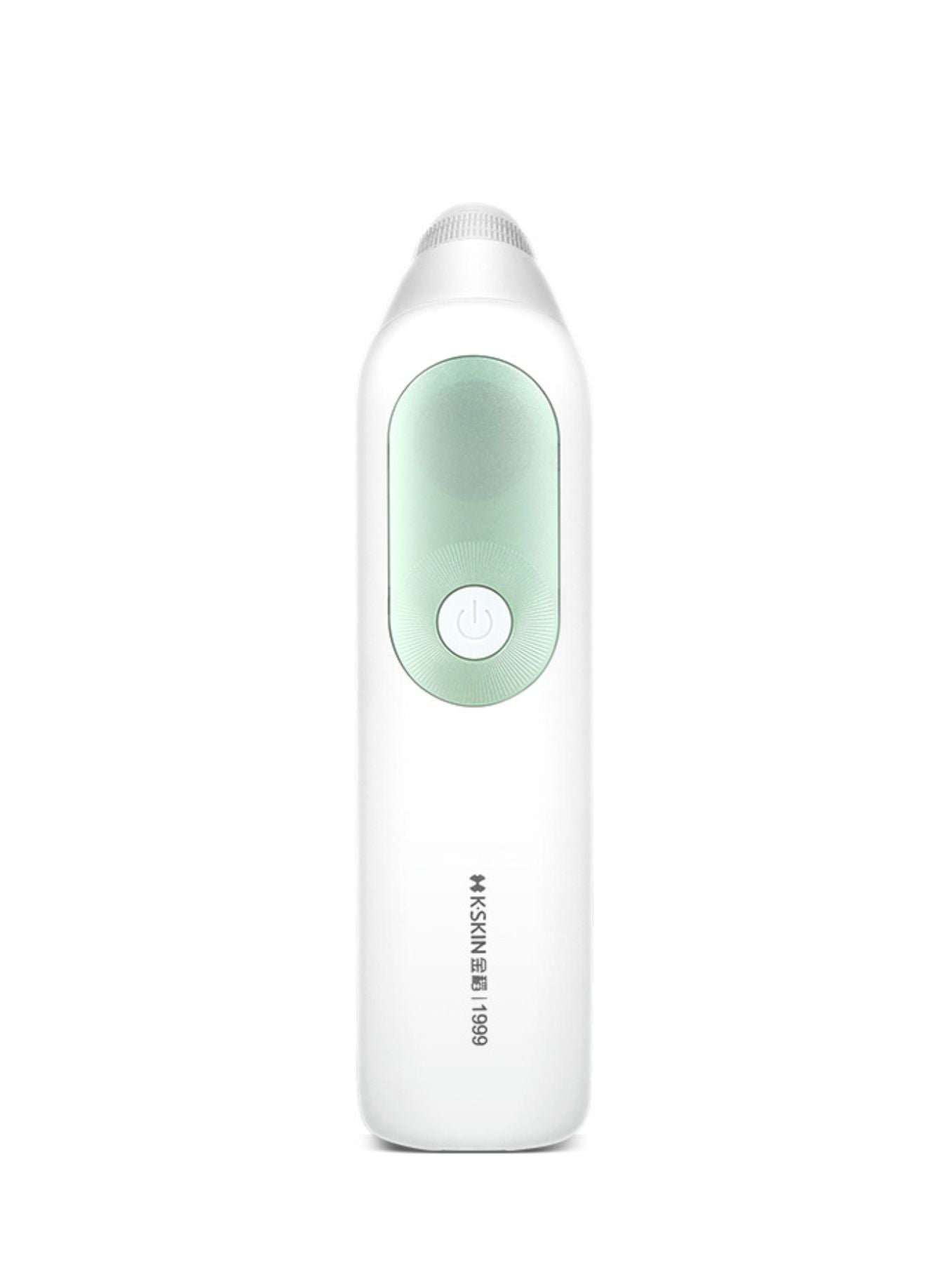 White handheld pore vacuum blackhead extractor, front view with power button