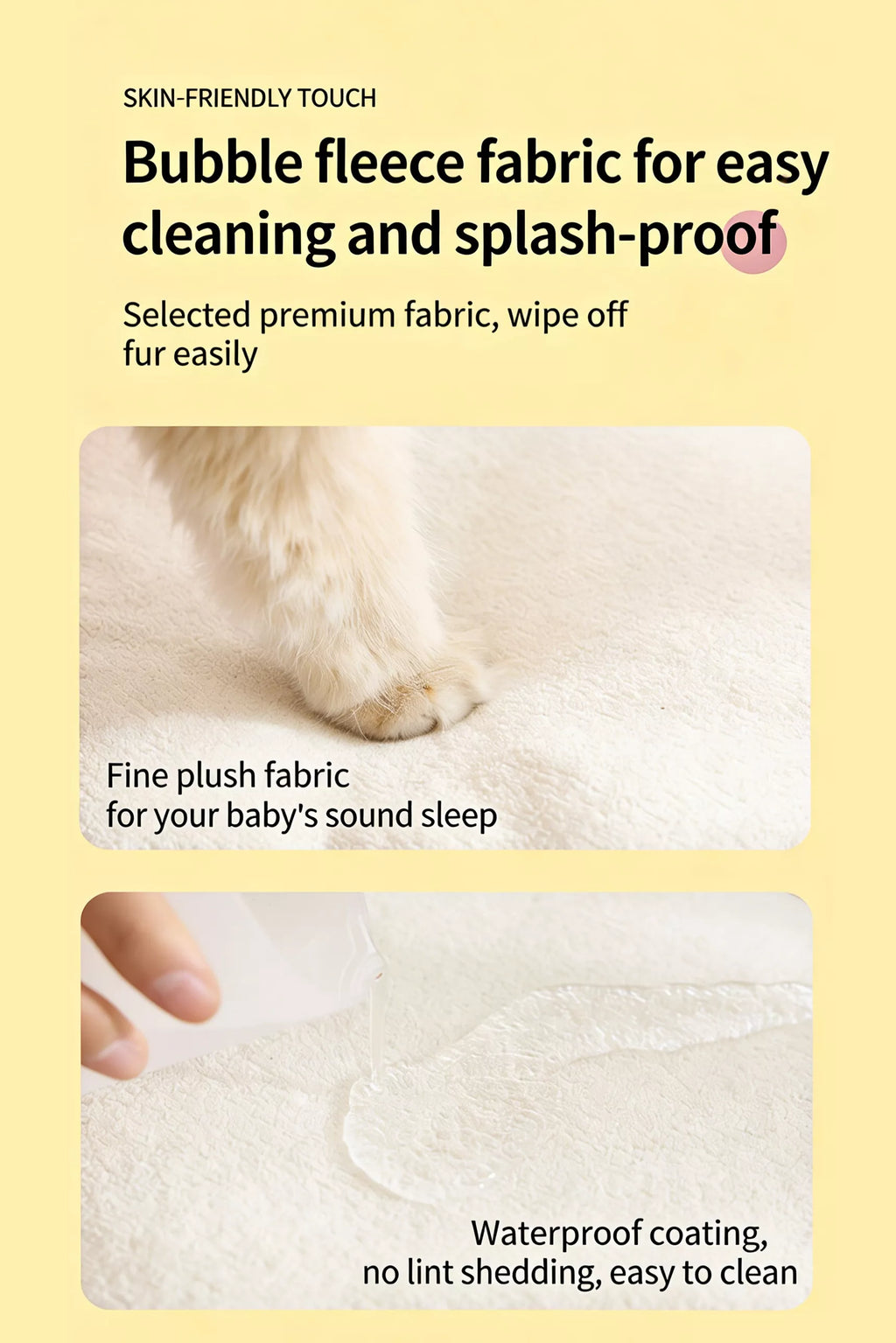 White plush inner fabric of plaid pet mat, easy-clean surface close-up