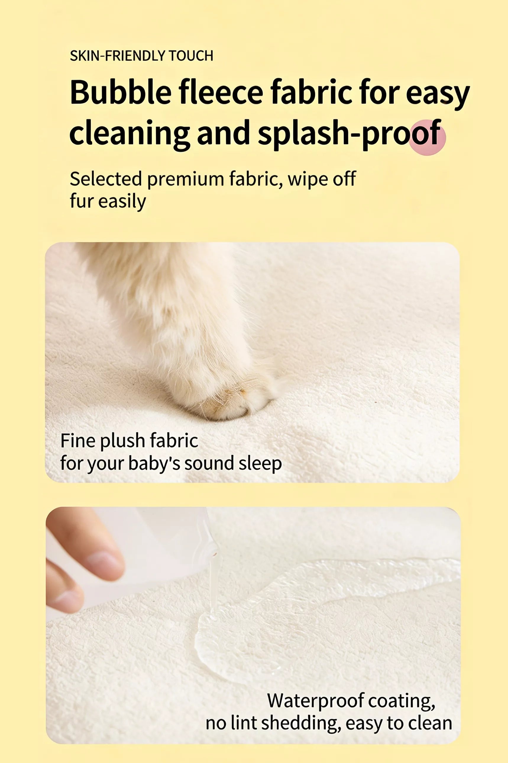White plush inner fabric of plaid pet mat, easy-clean surface close-up