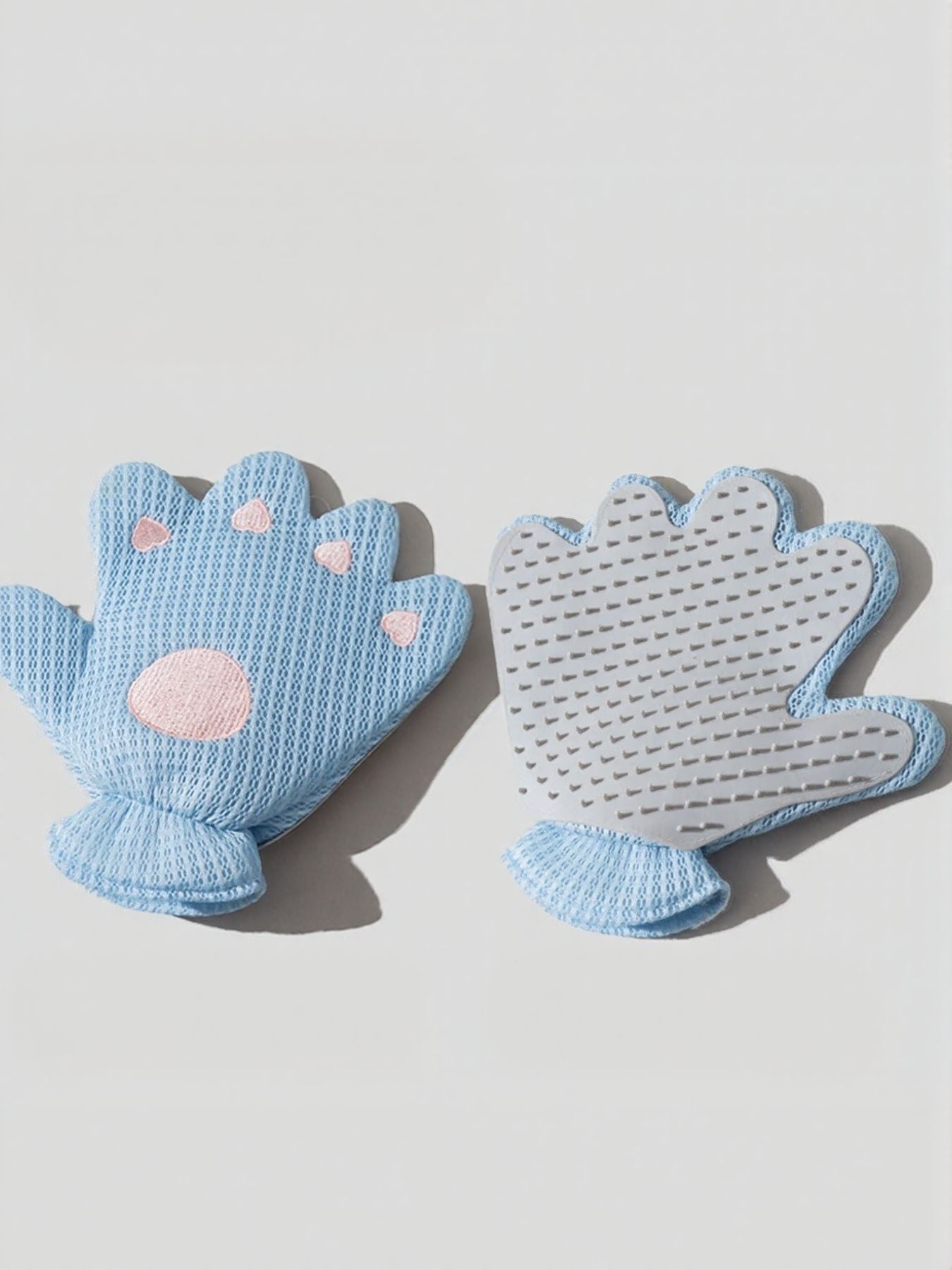 Set of pet hair remover gloves: blue bear and gray bristle glove