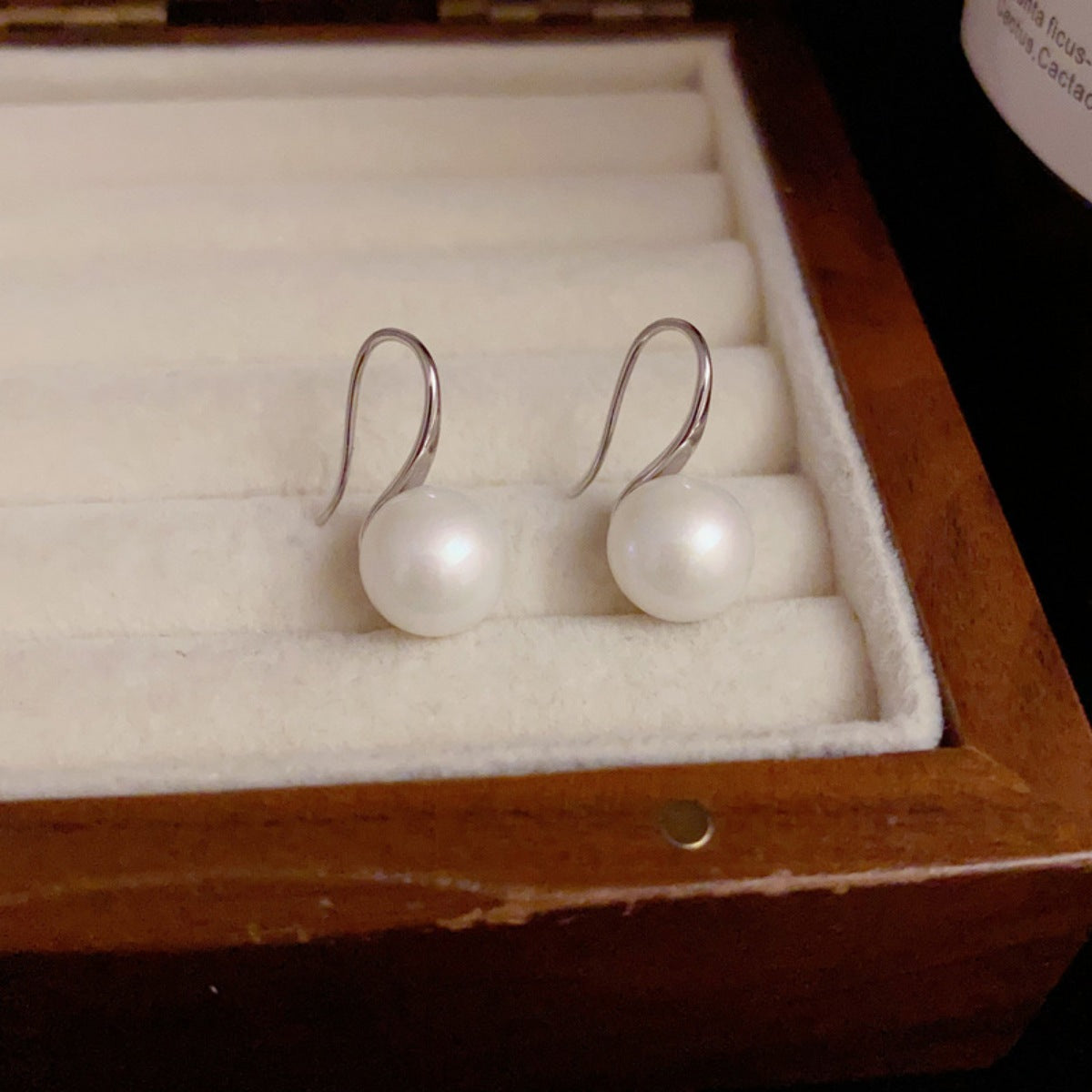 Silver 925 sterling pearl drop earrings, round white pearls on open hooks