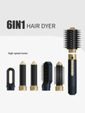 Navy 6-in-1 multifunction hot air brush with interchangeable styling attachments