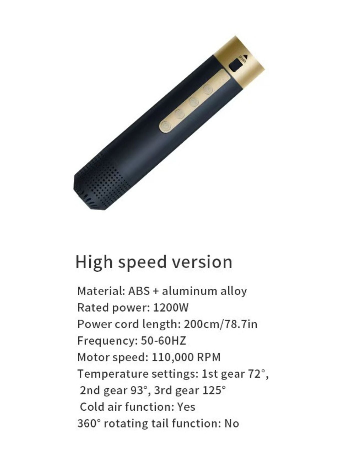Navy hot air brush with gold-tone control panel, high-speed 1200W
