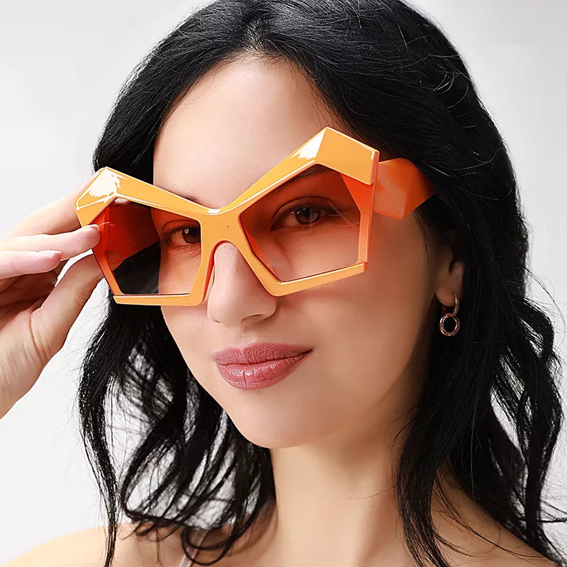 Tangerine oversized sunglasses, angular geometric frame with tinted lenses