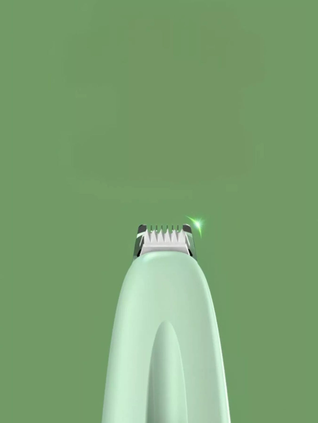 Green pet hair clipper blade with LED light, front view