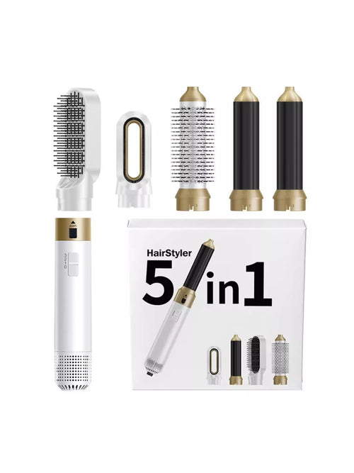 Trendsi 5-in-1 interchangeable hot air brush with white attachments and gold accents