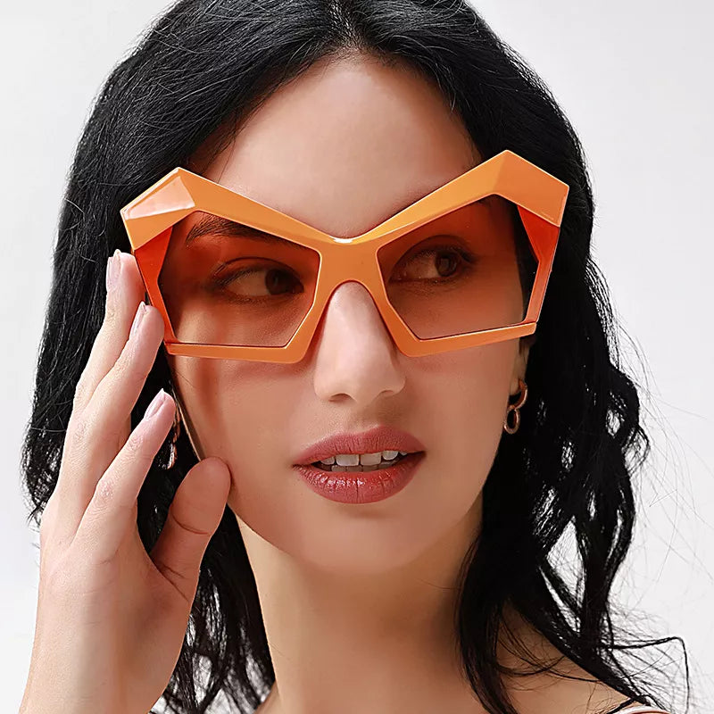 Front close-up of Tangerine geometric sunglasses with octagon-style lenses