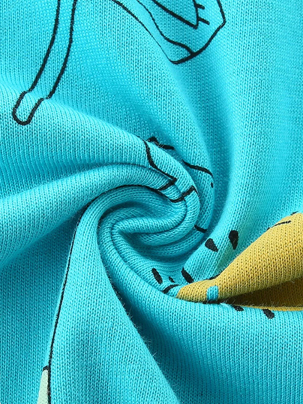 Aqua T-shirt fabric and printed detail with cartoon animal motifs