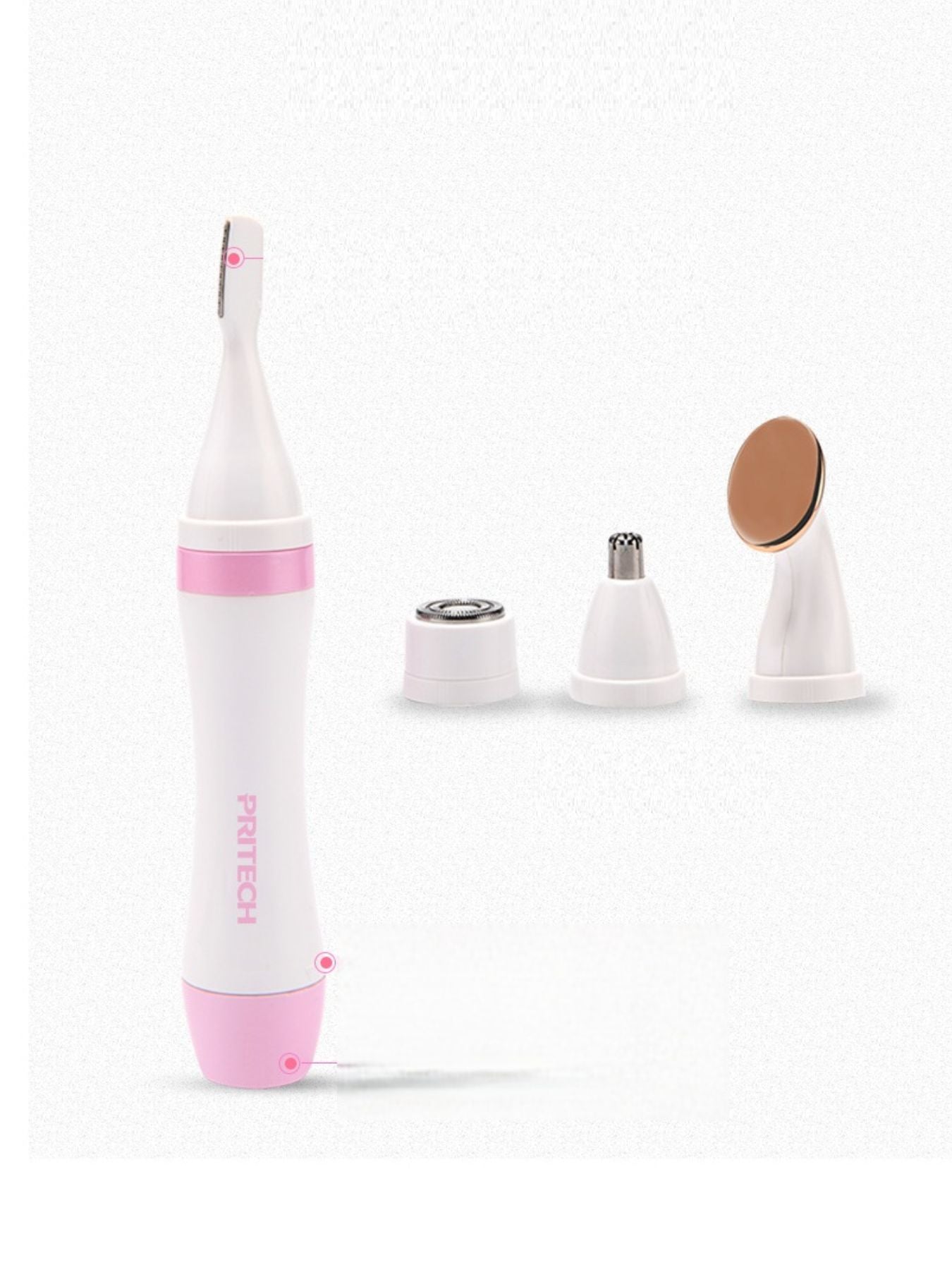 4-in-1 Nose Hair Trimmer set with pink handle and 3 interchangeable heads