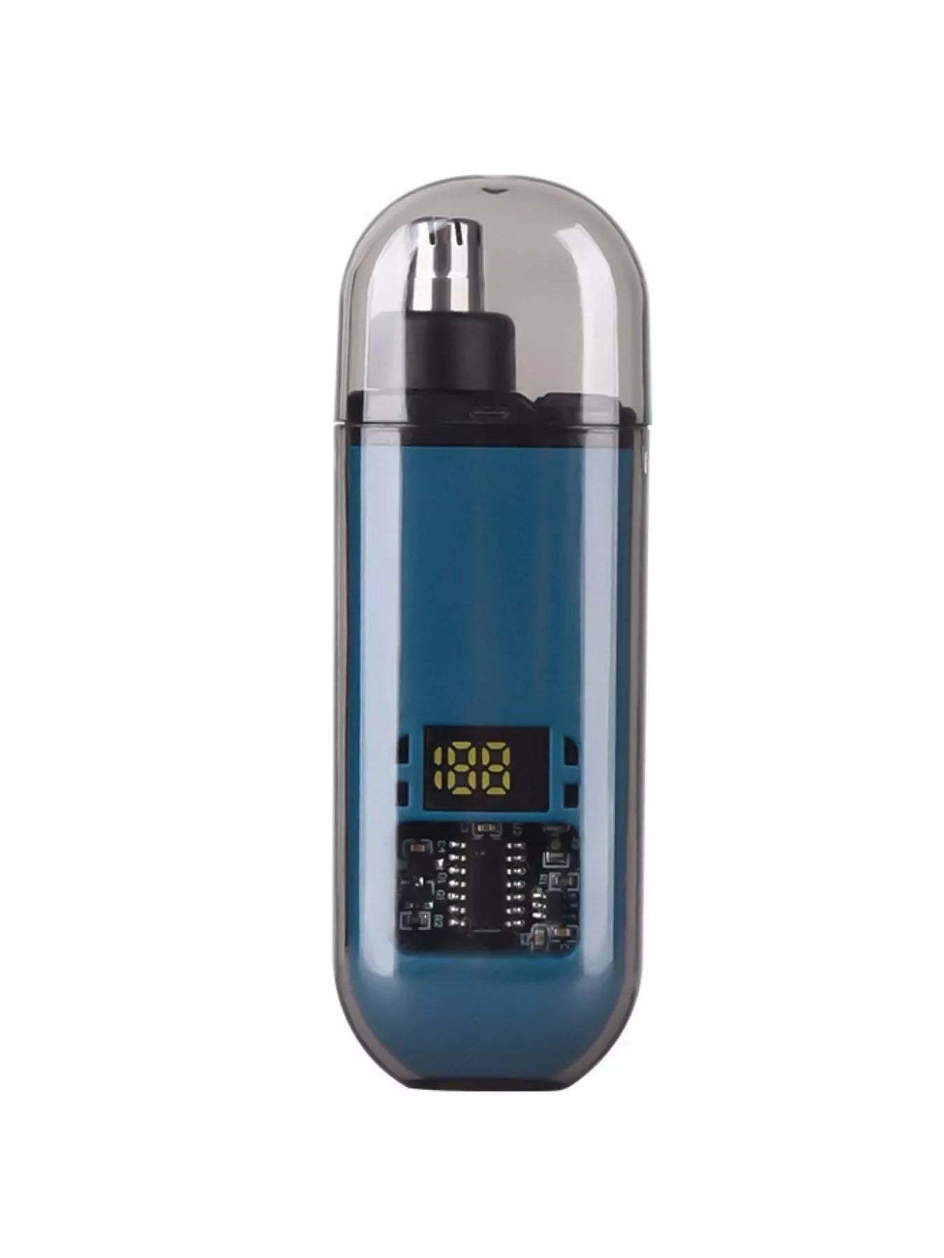 Rechargeable LED display nose hair trimmer, blue body with clear cover