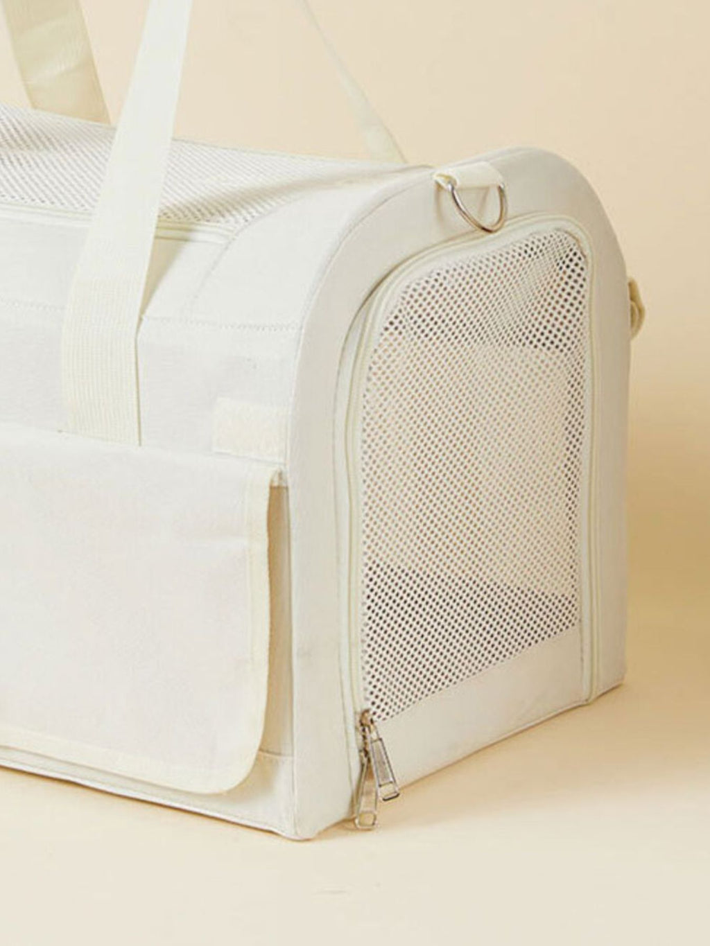 Pet carrier bag with arched front mesh door and zipper closure