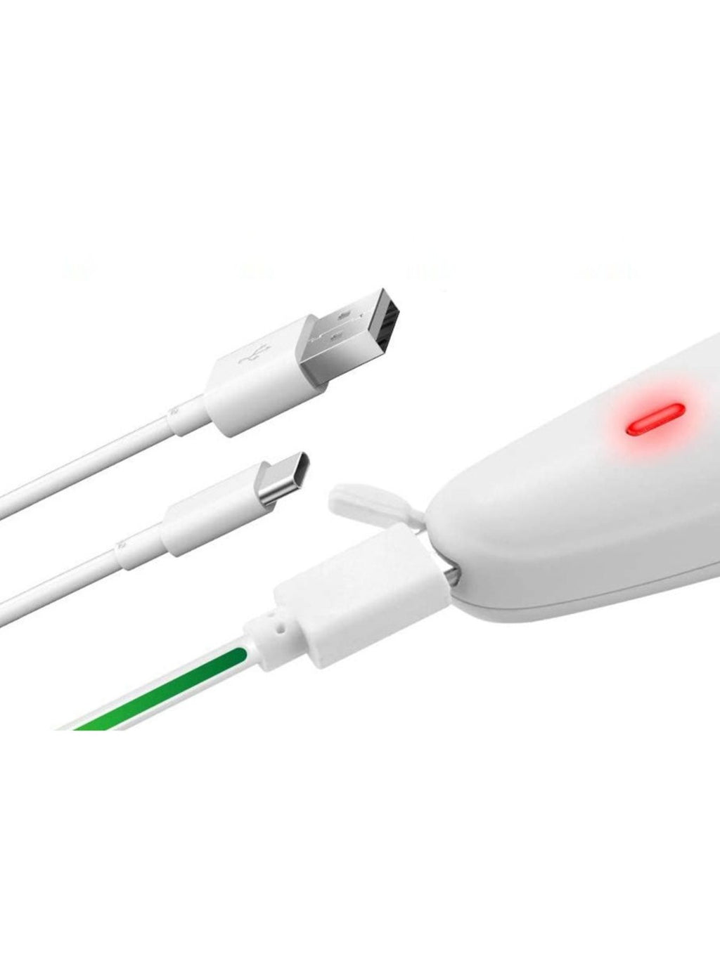 White epilator with detachable trimming attachment and glowing indicator