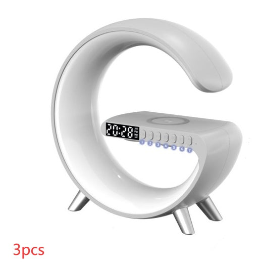 G-shaped LED lamp with Bluetooth speaker and digital clock, white base, 3-pack