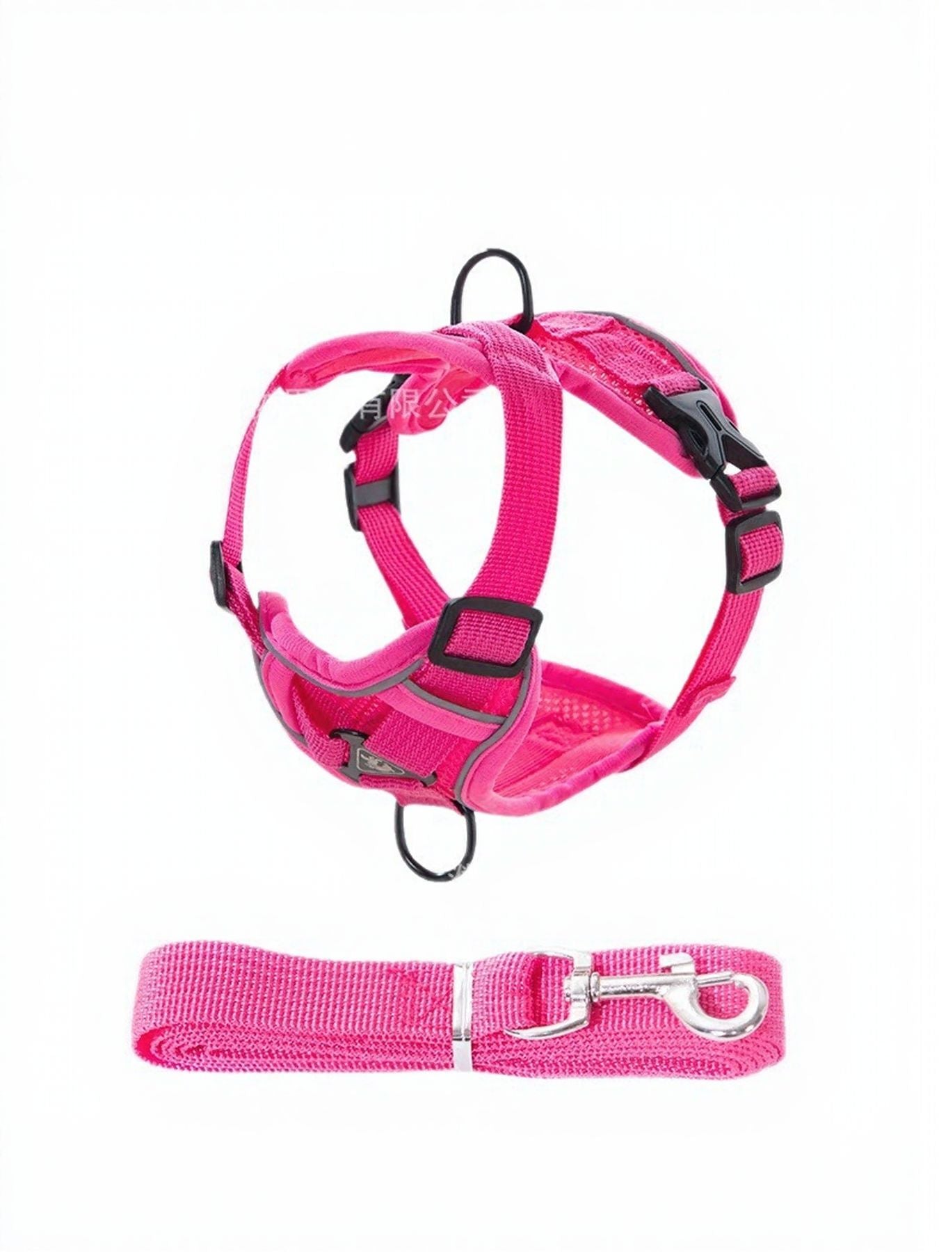 Rose red harness and leash set with adjustable straps and clasp