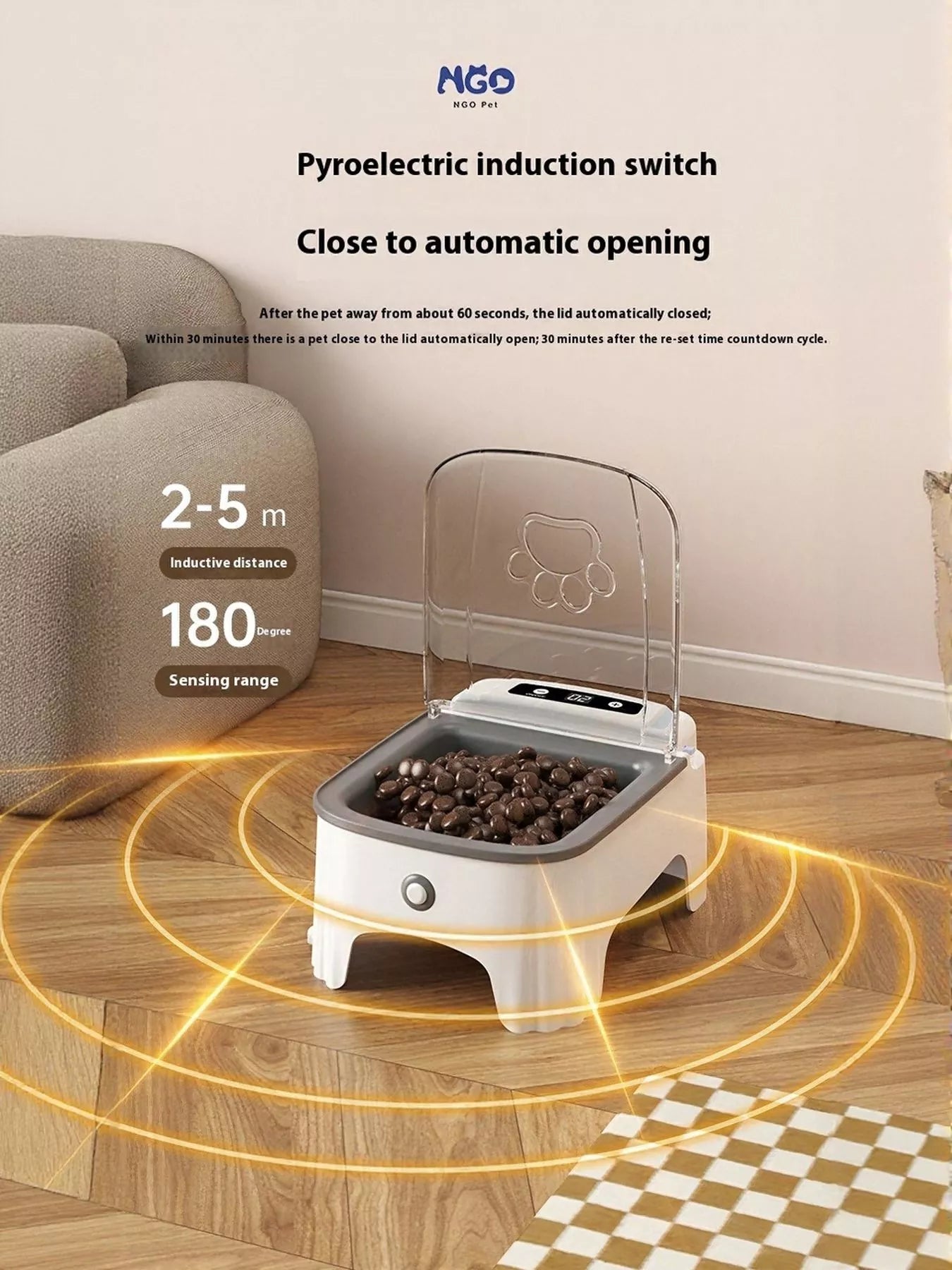 Automatic Pet Feeder mit transparenter Haube, Futter sichtbar in der erhöhten Schüssel