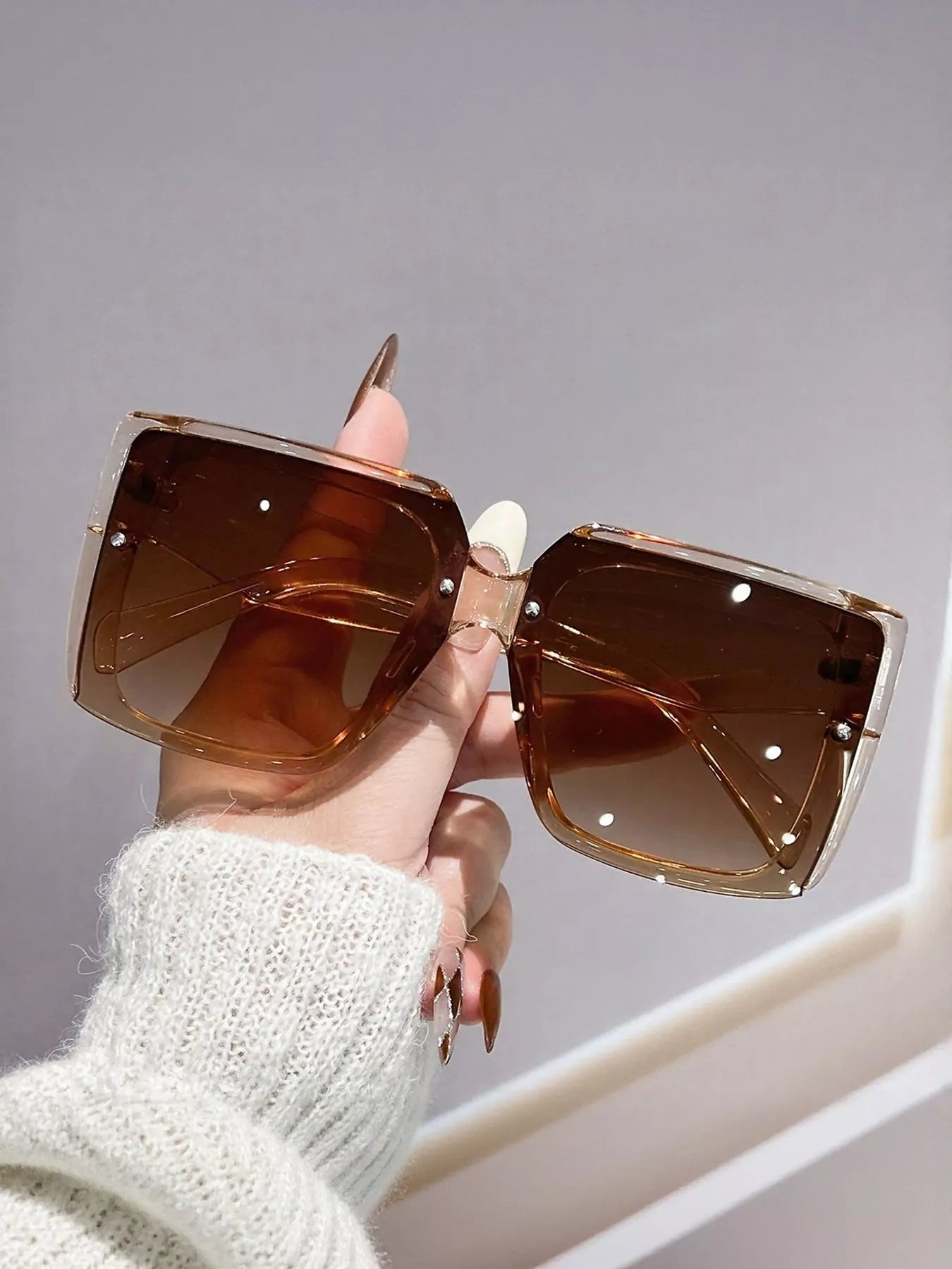 Caramel gradient oversized square sunglasses, dark brown lenses
