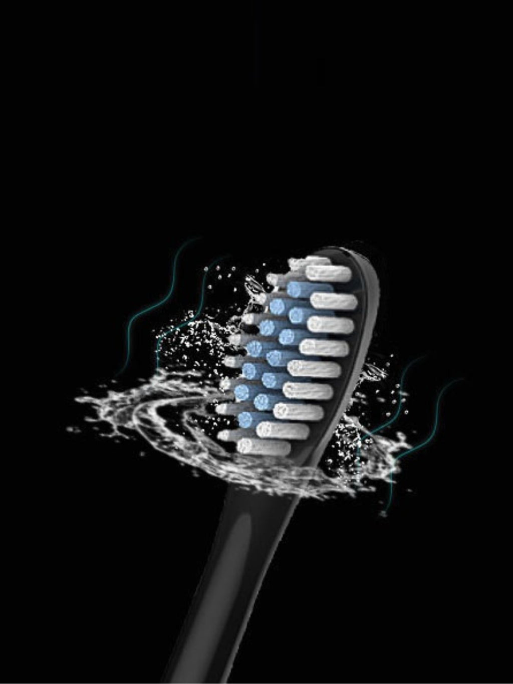 Black electric toothbrush head with water spray effect