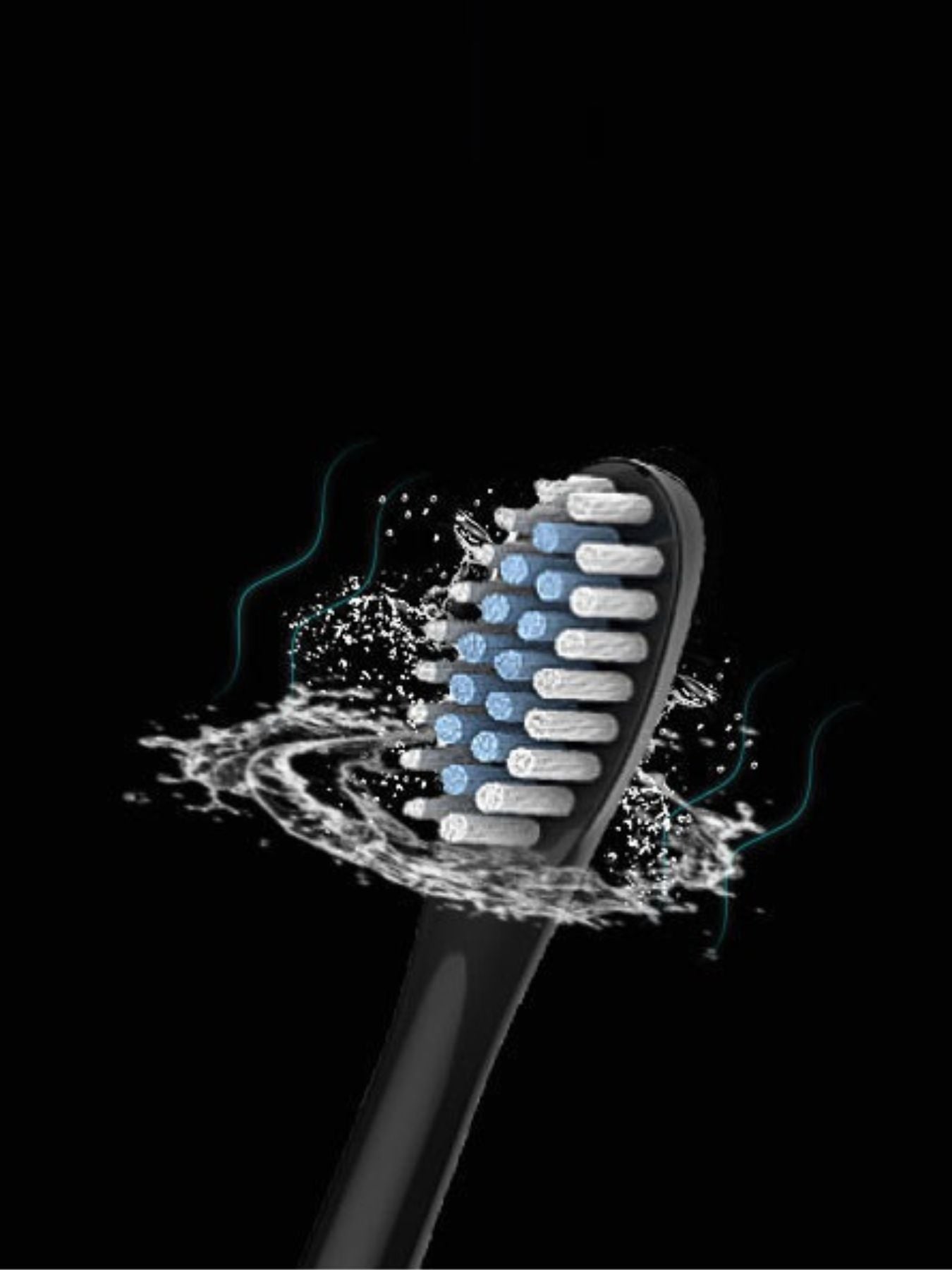 Black electric toothbrush head with water spray effect