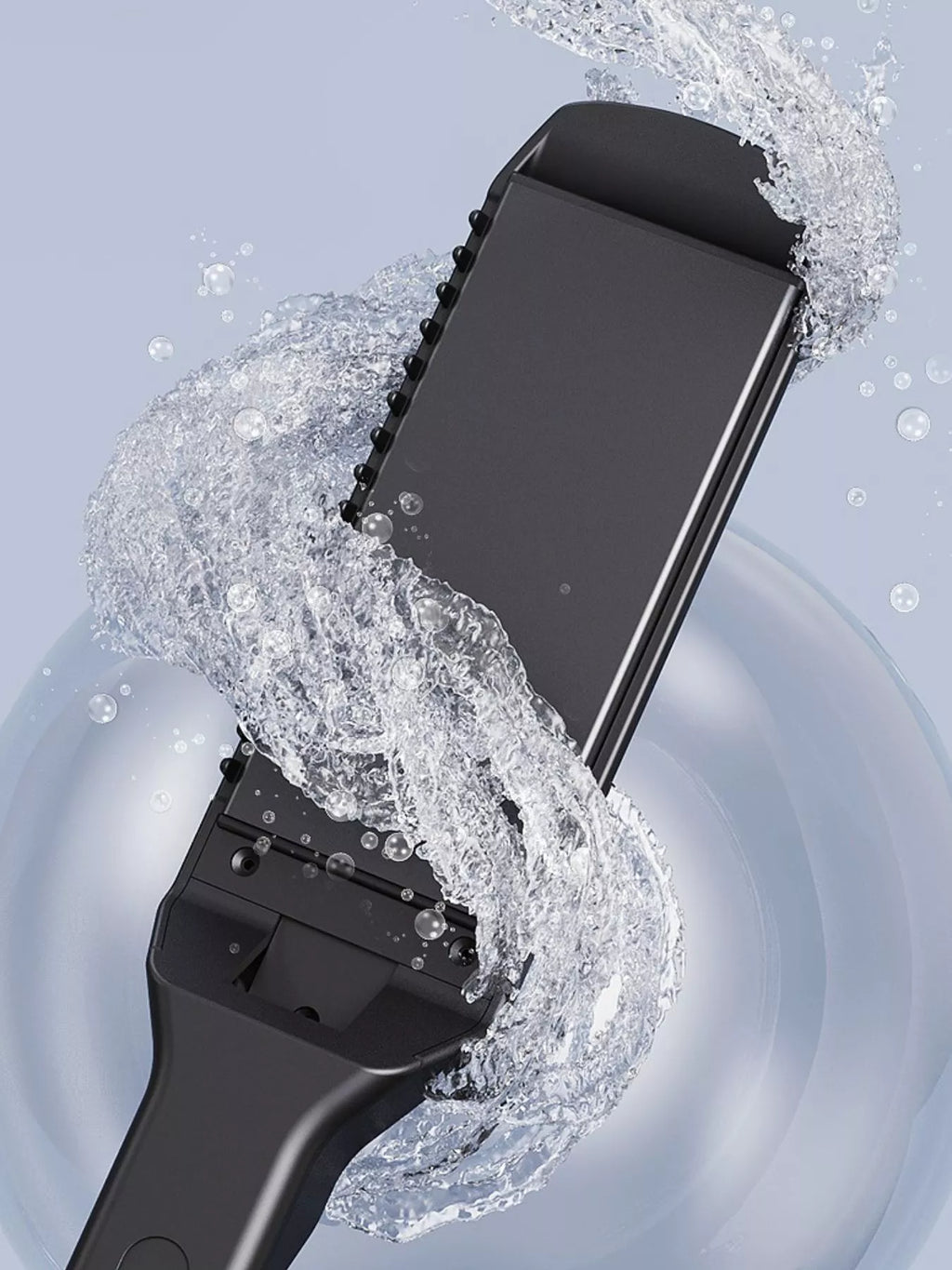 Black adjustable temperature hair straightener with water splash effect