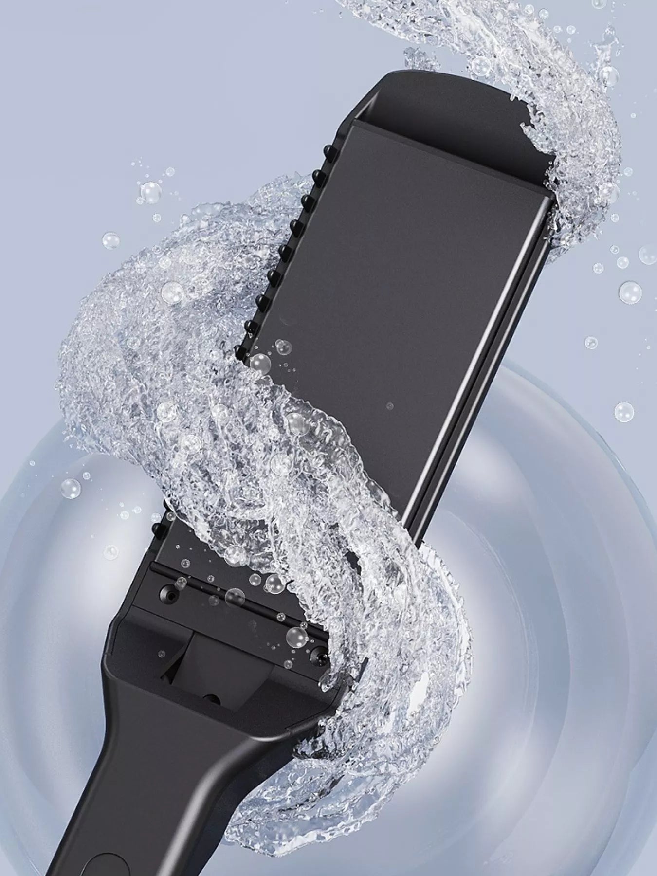 Black adjustable temperature hair straightener with water splash effect