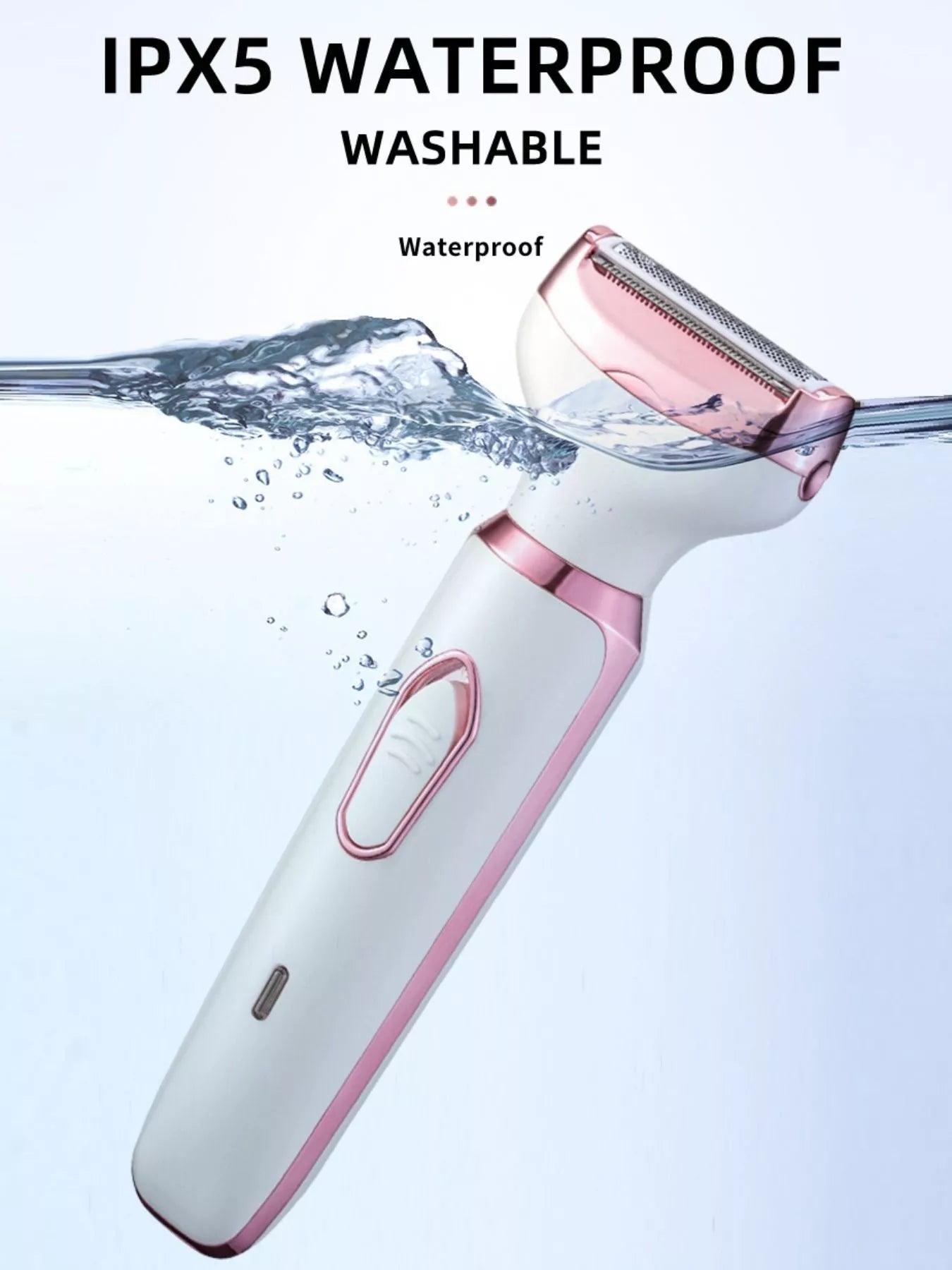 IPX5 waterproof, washable 4-in-1 hair remover with foil head, white and pink