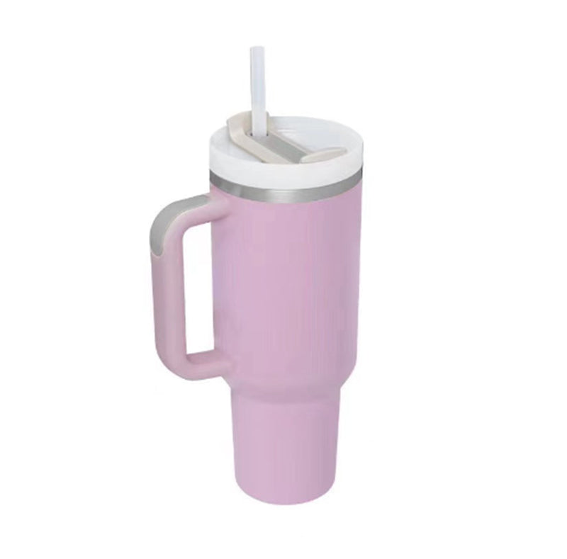 40 oz Tumbler mit Griff, rosa, Deckel mit Trinkhalm und Strohhalm, vakuumisoliert