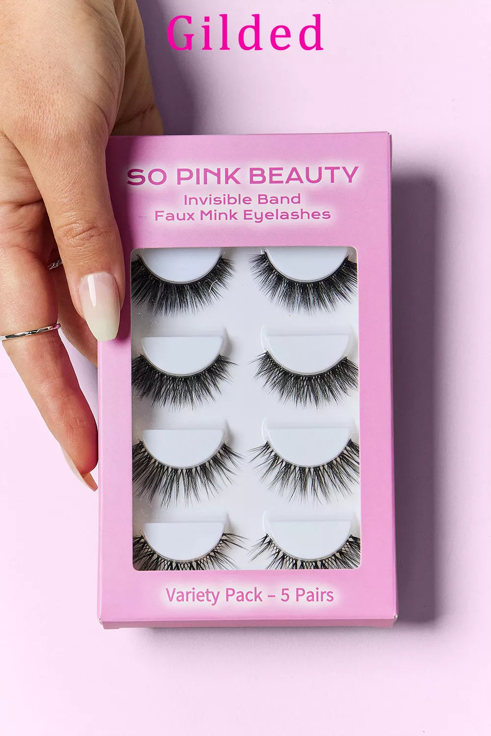 Gilded faux mink lash variety pack, 5 pairs with invisible band