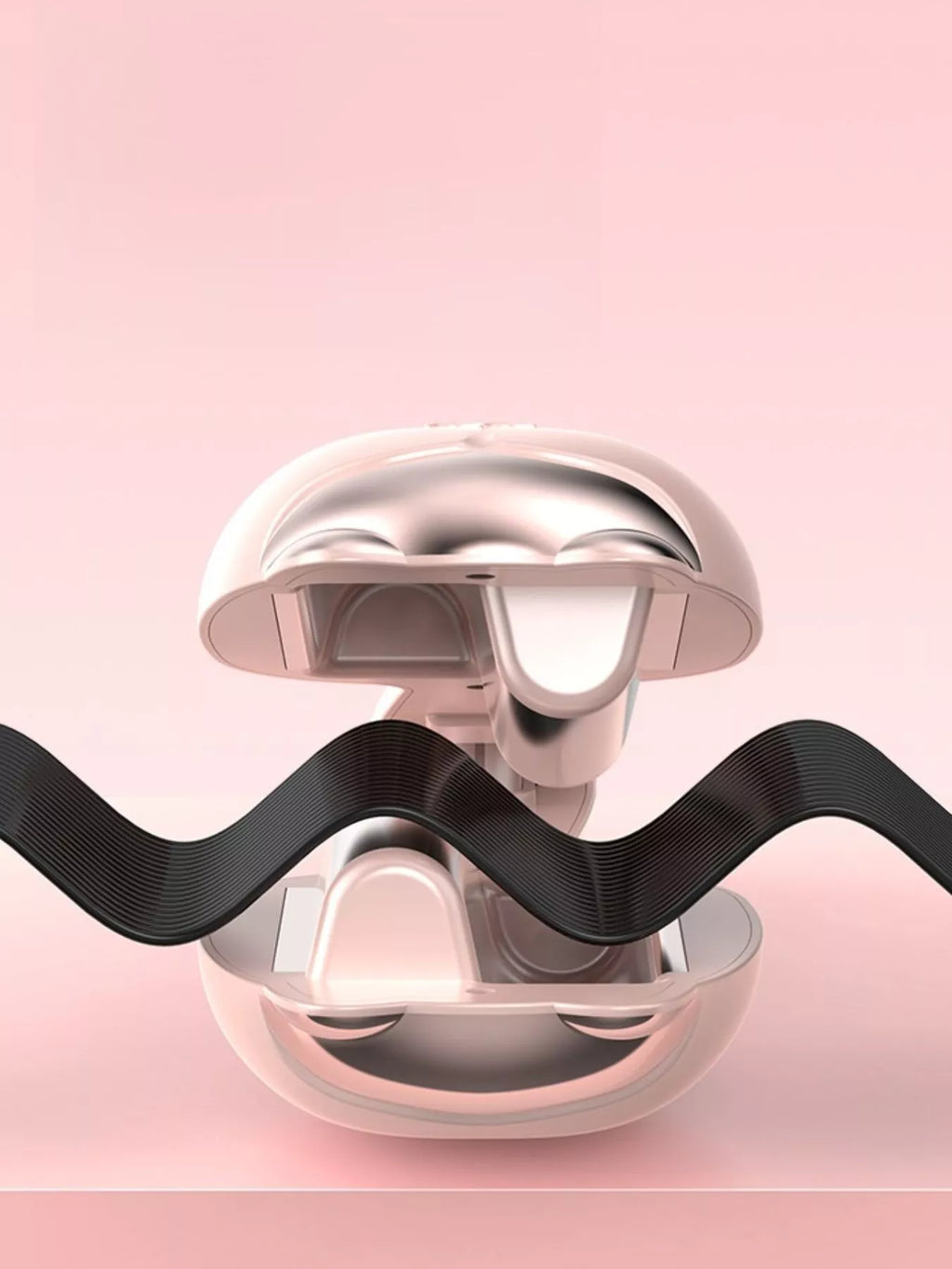 Cat-shaped heated curling iron with open clamp and wavy curling guide.