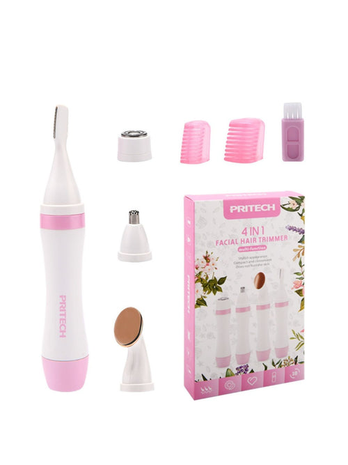 4-in-1 Nose Hair Trimmer (Pink) with angled stainless blade head