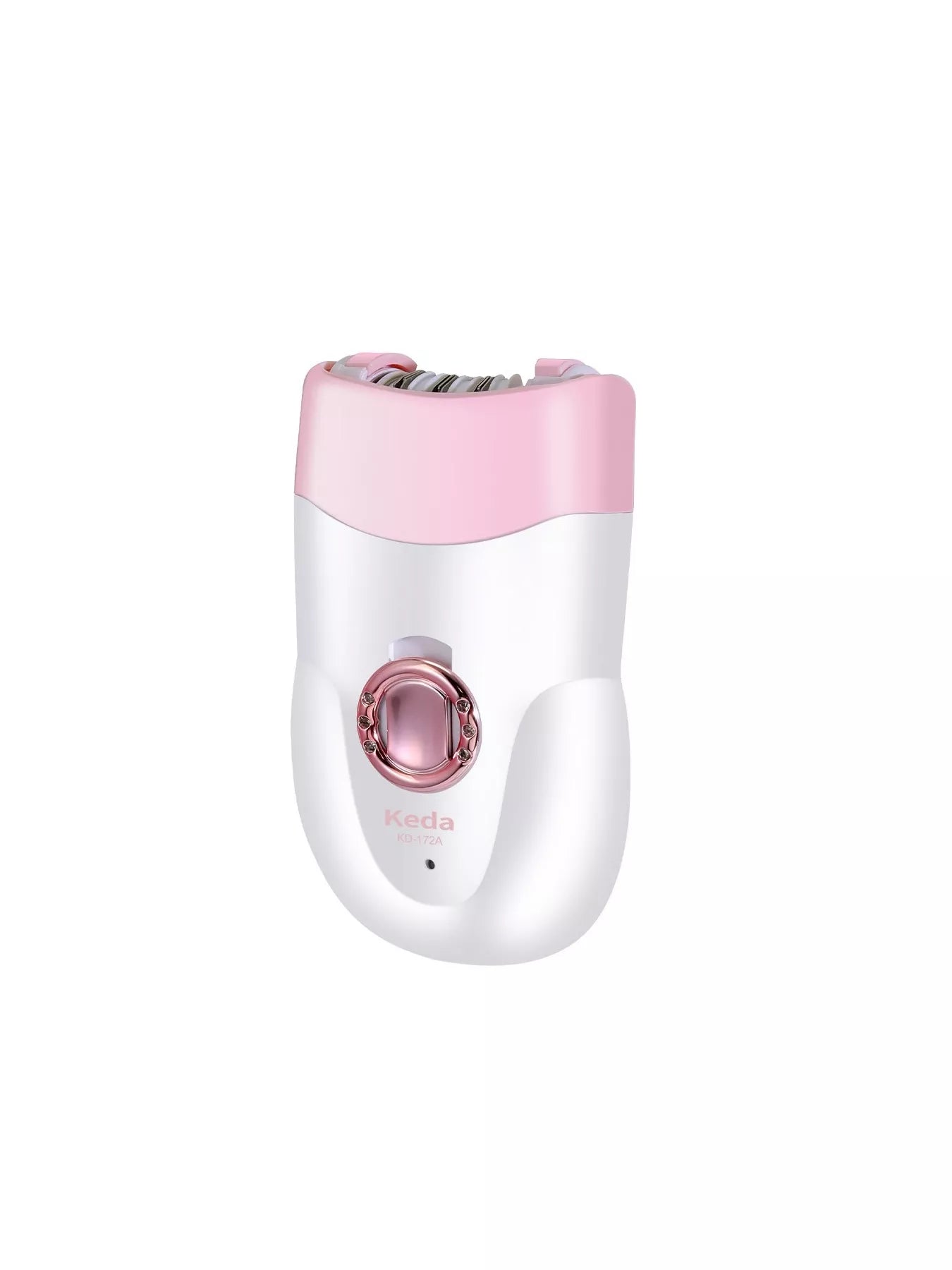 Electric clip hair remover angled view with pink top and white body