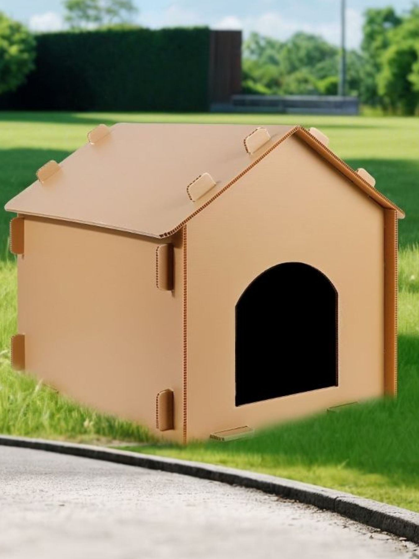 Waterproof pet house de color beige con entrada semicircular y techo abatible