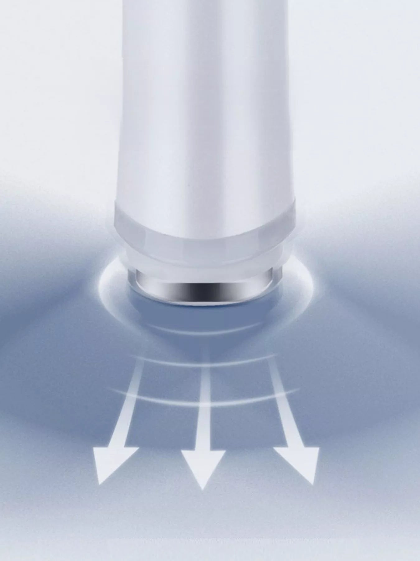 White beauty device base with ring housing and three illuminated airflow arrows