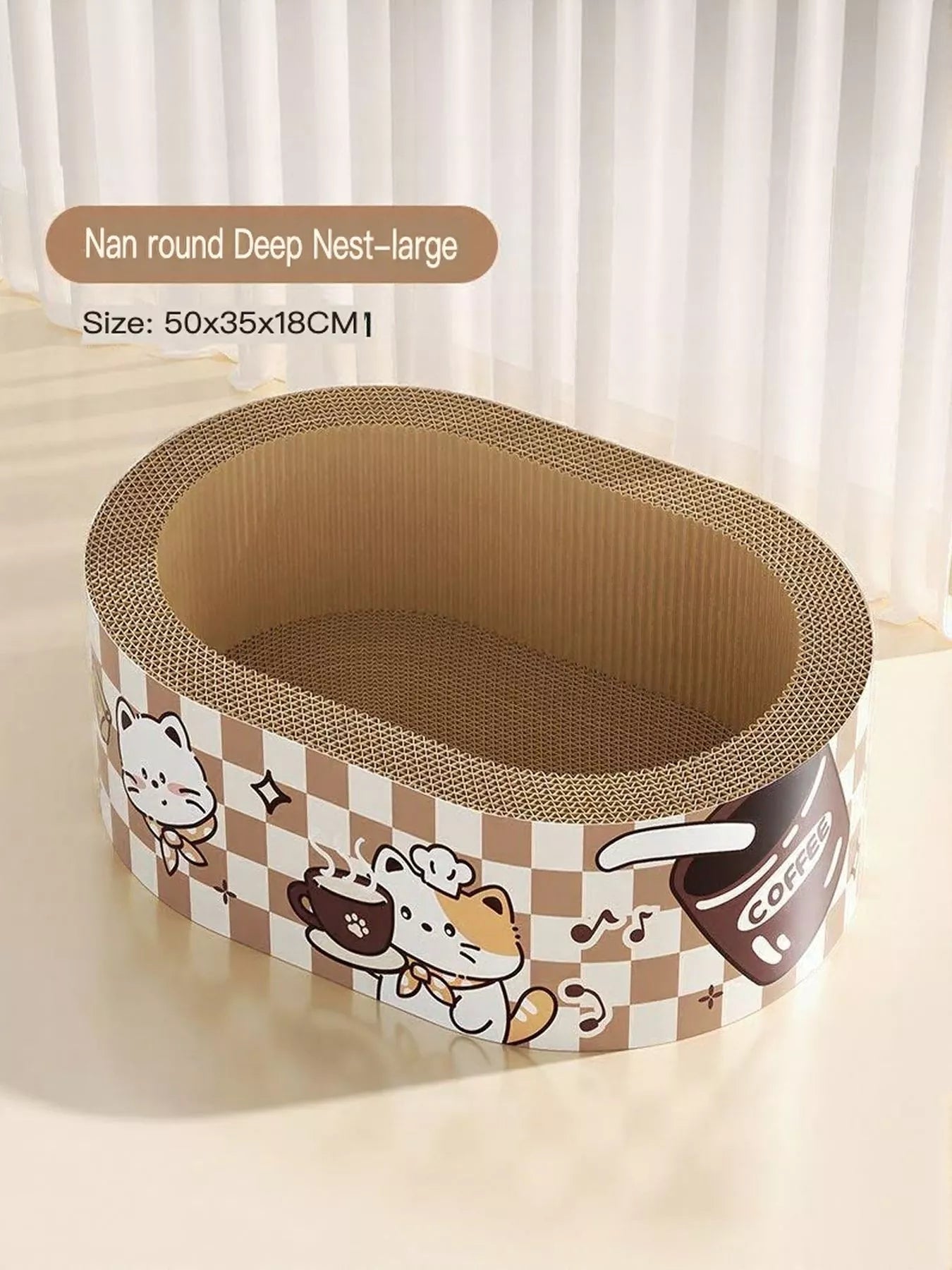 Round cat scratching lounge bed, deep nest large, size 50x35x18cm, cartoon design